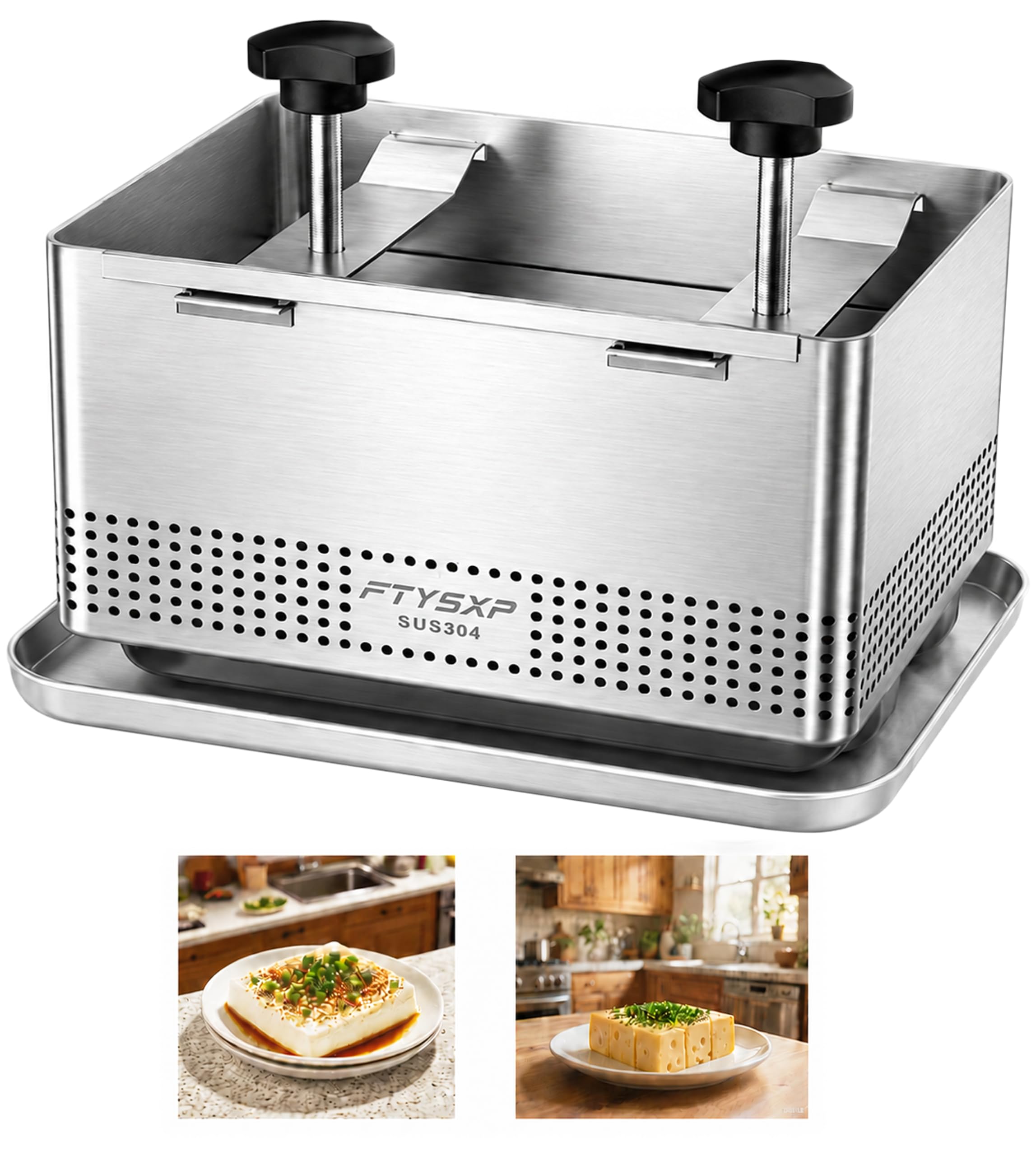 Tofu prensa -304 acero inoxidable vegano Tofu prensa para acelerar la eliminación del agua de la seda en 10-30 min para tofu sólido sólido Exprimidor de queso y jamón sin grieta BPA (XL)
