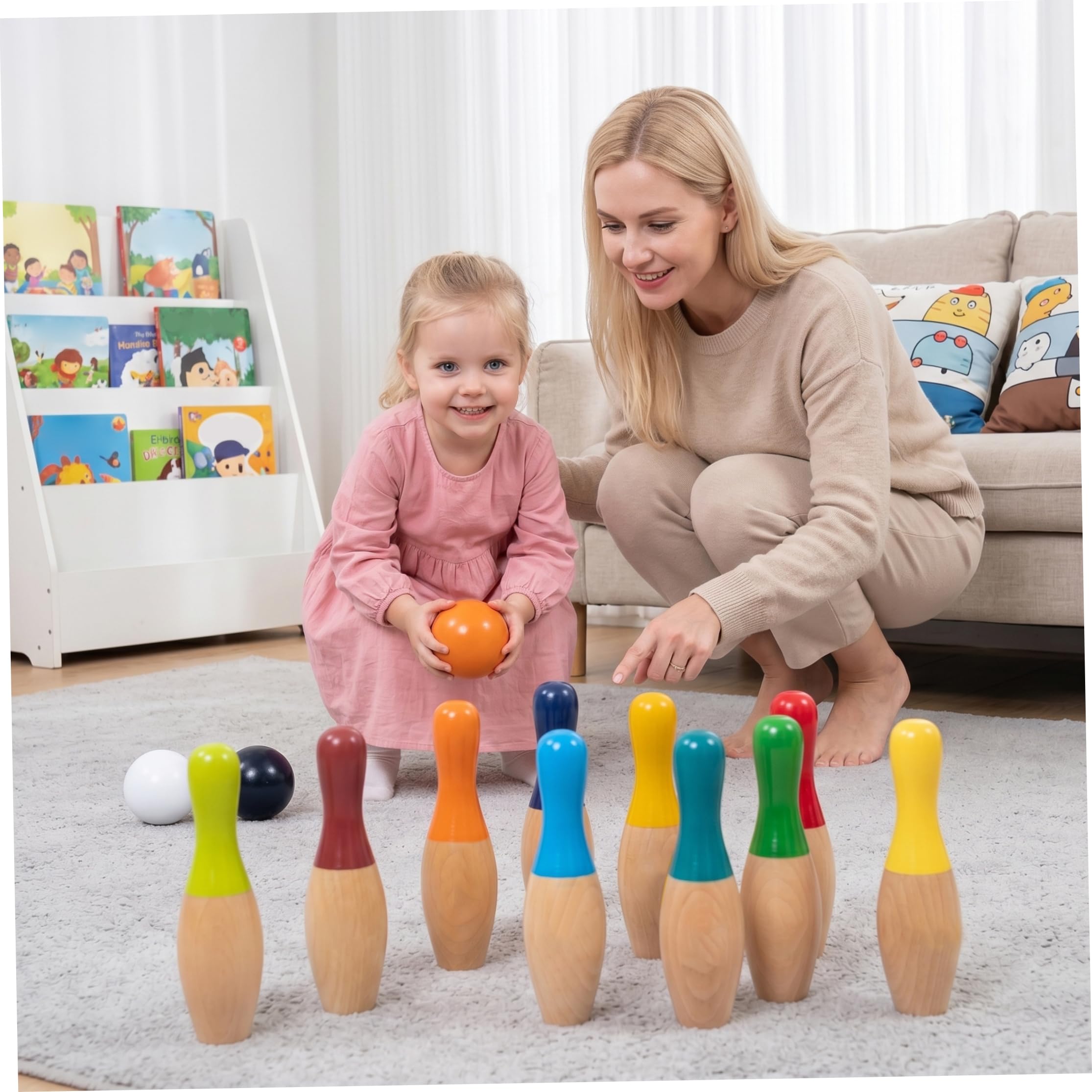 Juego de Bolos interactivos de Madera para niños pequeños de 2 a 5 años, Juego de Bolos para niños de 3, 7 Libras