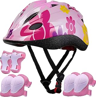 Lamsion Kids Helmet Adjustable with Sports Protective Gear Set Knee Elbow Wrist Pads for Toddler Ages 4 to 10 Years Old Bo...