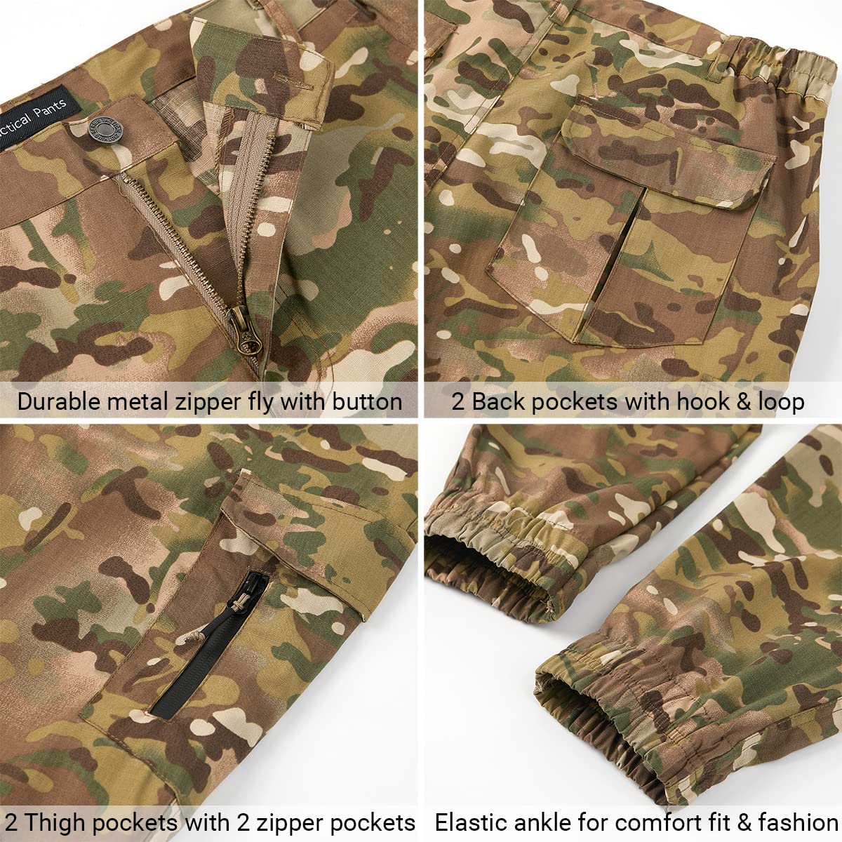 CARWORNIC Pantalones tácticos de camuflaje para hombre, impermeables, ligeros, Ripstop, para exteriores, senderismo, pantalones cargo cónicos