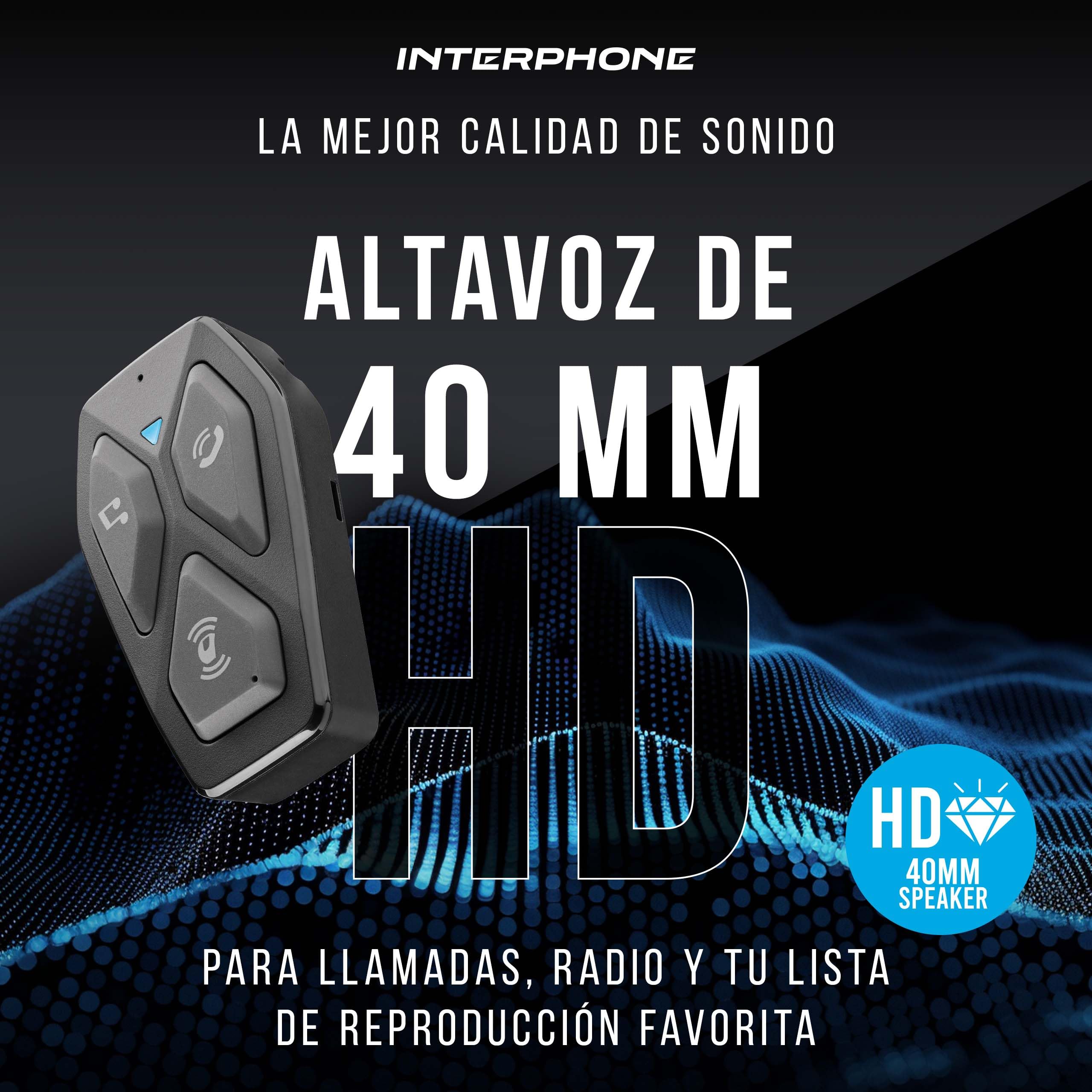 Interphone U-COM 3HD Intercomunicador Casco Moto Individual, para 4 usuarios hasta 500 m, intercomunicador con Accesorios Moto, Auriculares HD de 40 mm para música, Llamadas y GPS, autonomía de 10 h