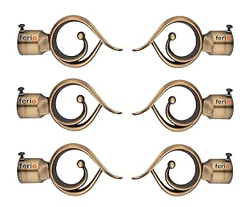 Ferio Brass Finish Zinc Curtain Finials for Door and Window Accessories 1 inch Rod Set of 3 (6 Pcs) Curtain Brackets/Holders for Home Decor