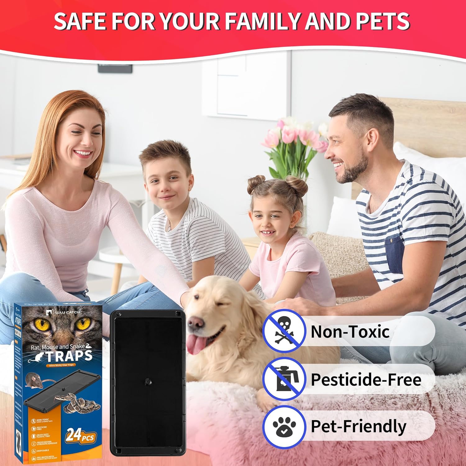 LULUCATCH Glue Mouse Traps Indoor for Home 24 Pack, Pre-Baited Sticky Plastic Glue Boards for House, Snake, Lizard, Insect, Mice, Rats & Spider Traps, Pet Safe Pest Control