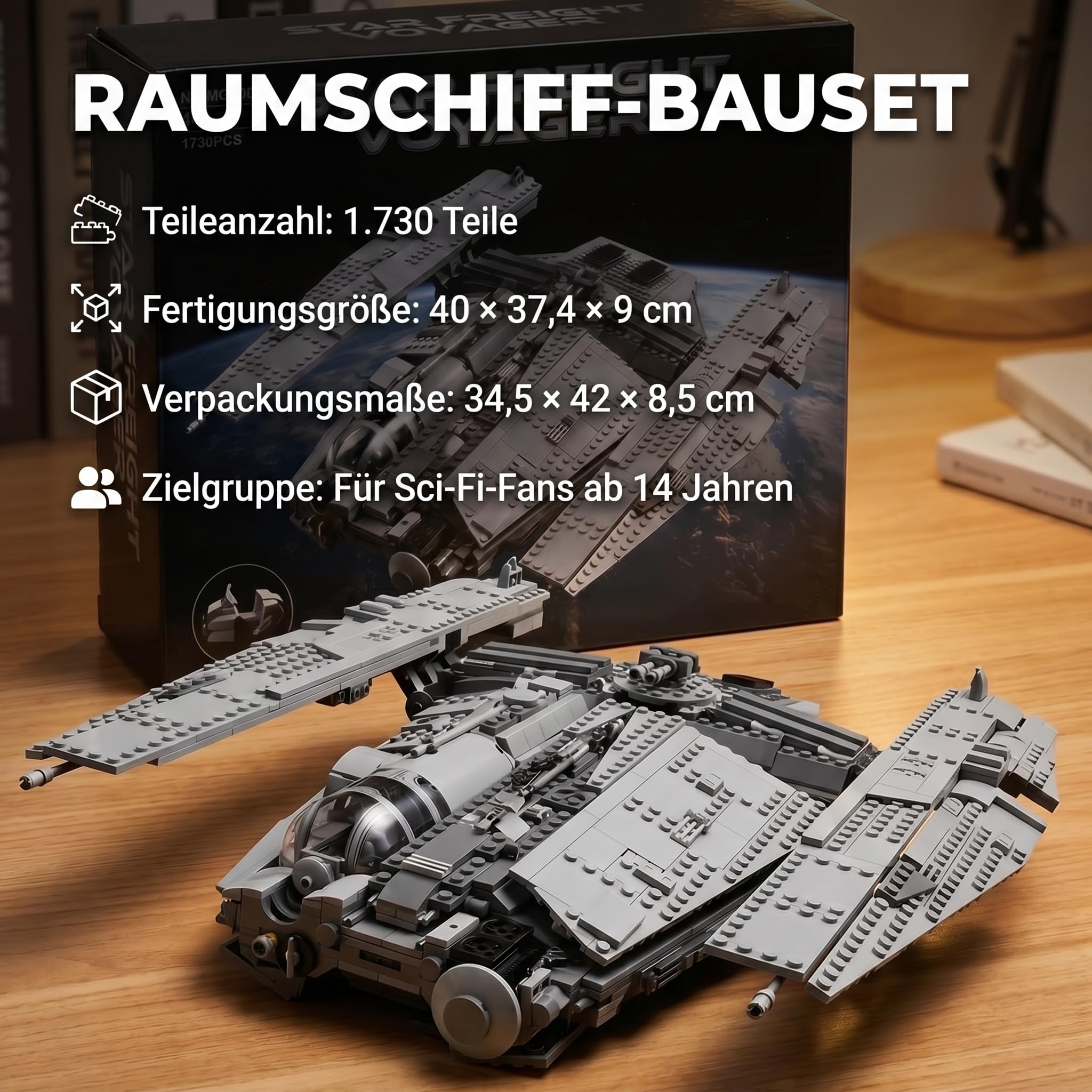 Space Wars Sternenfrachter Klemmbausteine 1730 Teile | Technik Raumschiff Bauset, Weltraum-Frachtschiff Modellbausatz, Sci-Fi Raumfrachter für Erwachsene