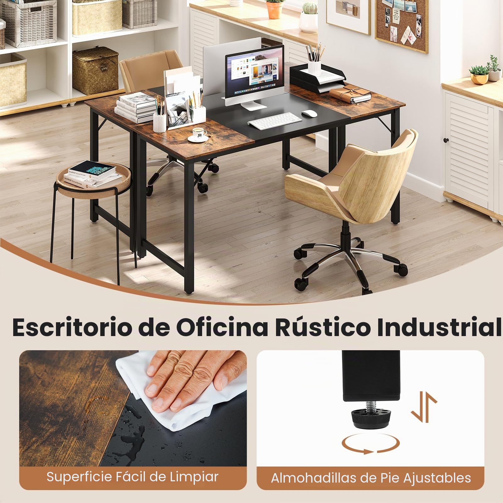GIANTEX Escritorio de Ordenador Rectangular 160 x 60 cm, Mesa de Trabajo con Tablero de Madera y Marco de Metal Resistente, Escritorio para Oficina, Conferencia, Dormitorio