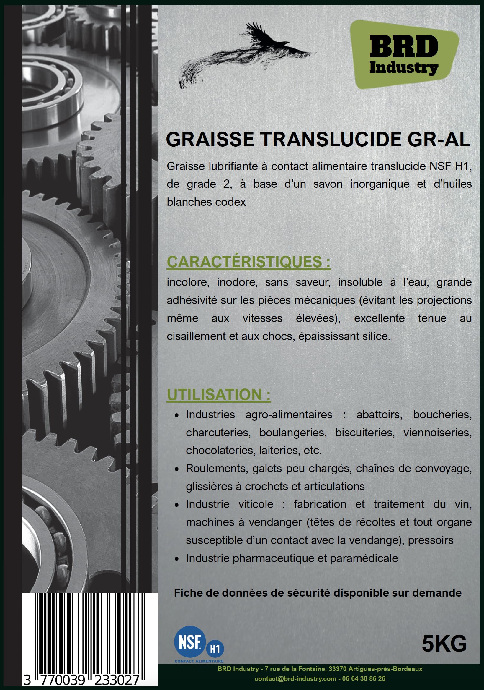 Grasa de contacto con alimentos AL translúcida de grado 2 (5KG)
