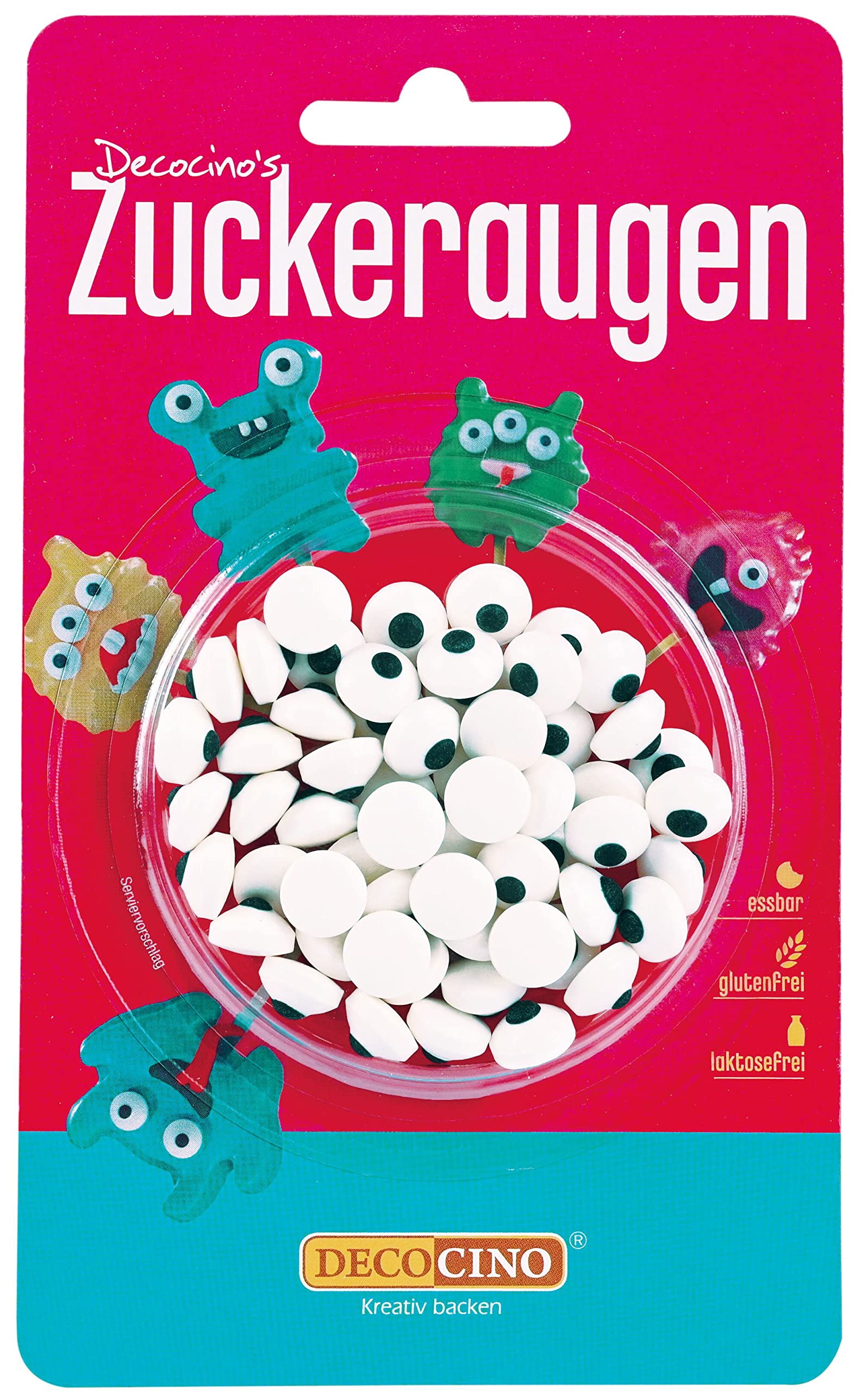 DECOCINO Essbare Zuckeraugen (25g) – Deko-Augen als Zuckerdekor zum Backen für Geburtstags-Torten, Geburtstags-Kuchen, Muffins, Cup-Cakes, Cake-Pops.