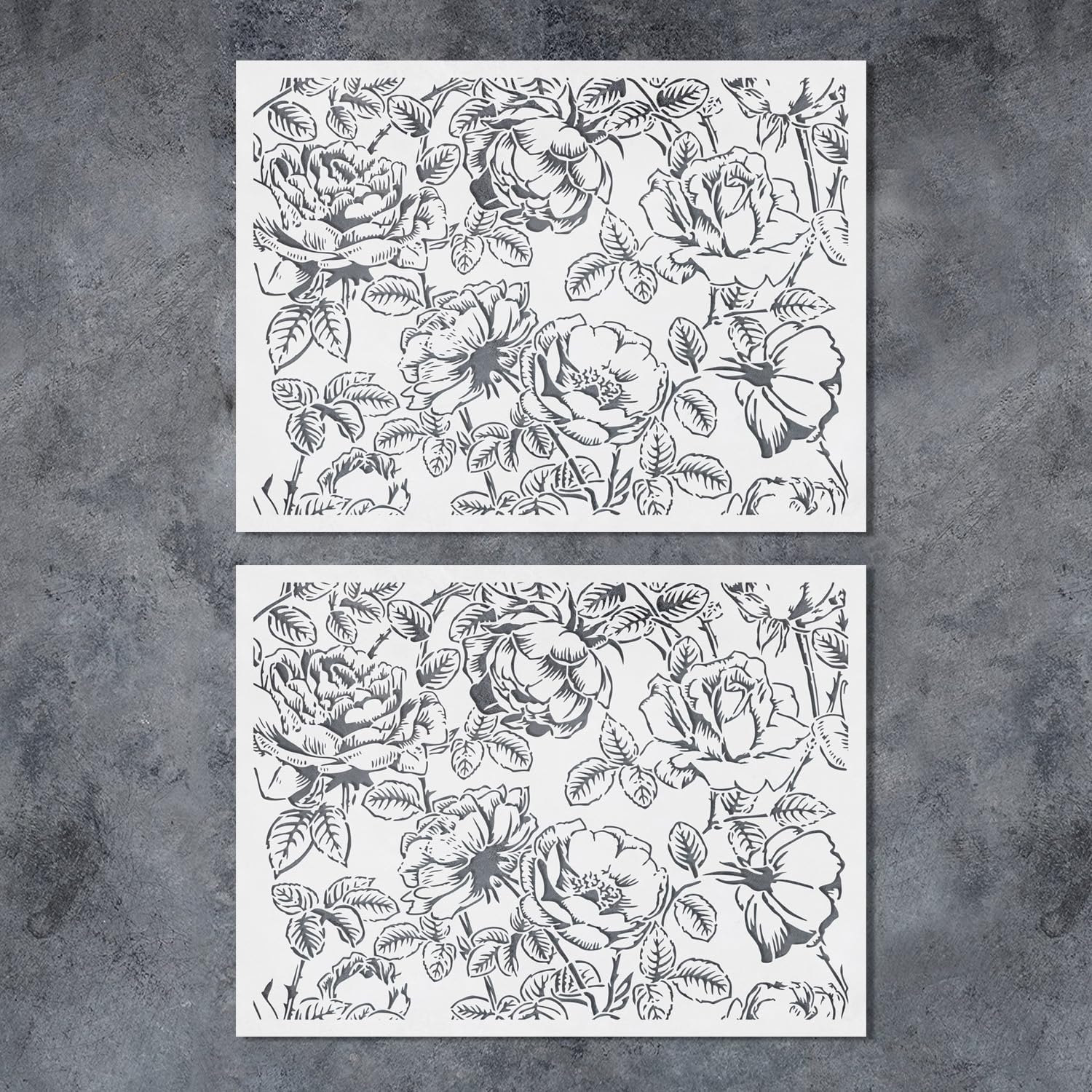 GSS Designs - Paquete de 2 plantillas de pared de flores grandes para pintar en paredes, suelos de madera, muebles, manualidades, plantillas de hojas de plantas