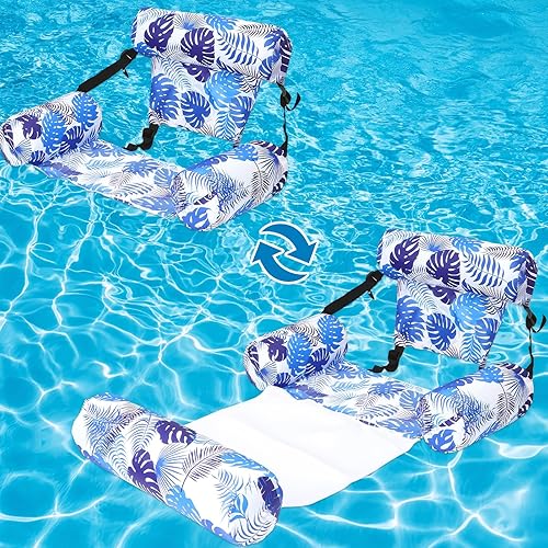Flotadores inflables 2 en 1 para piscina con reposabrazos, tumbonas flotantes cubiertas de tela, fideos para adultos, silla flotante resistente para