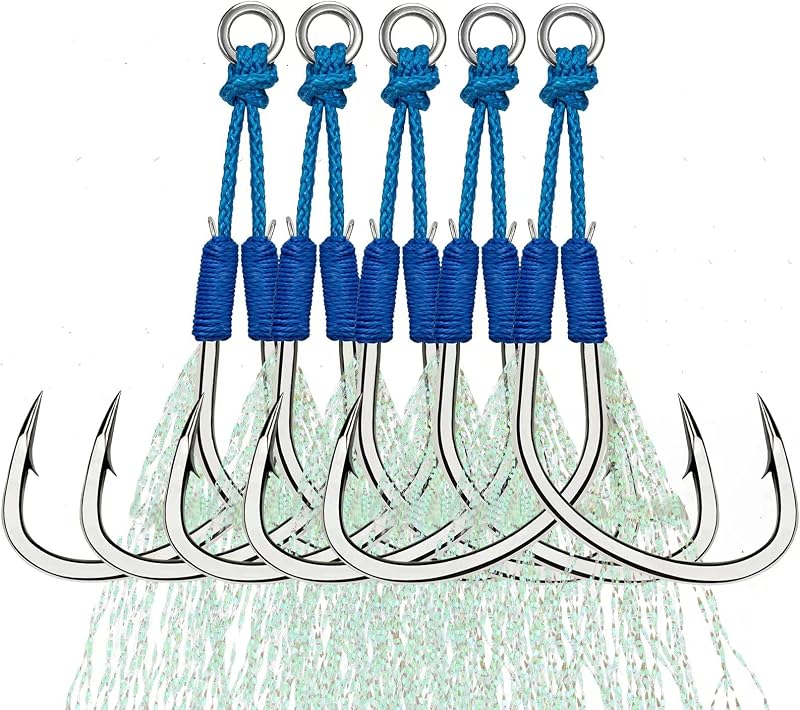 THKFISH Fishing Assist Hooks Saltwater Dancing Stinger Jigging Hooks Double Assist Replacement Fishing Hooks for Slow Pitch Jigs Vertical Jigging Lures 5pcs/15pcs/20pcs