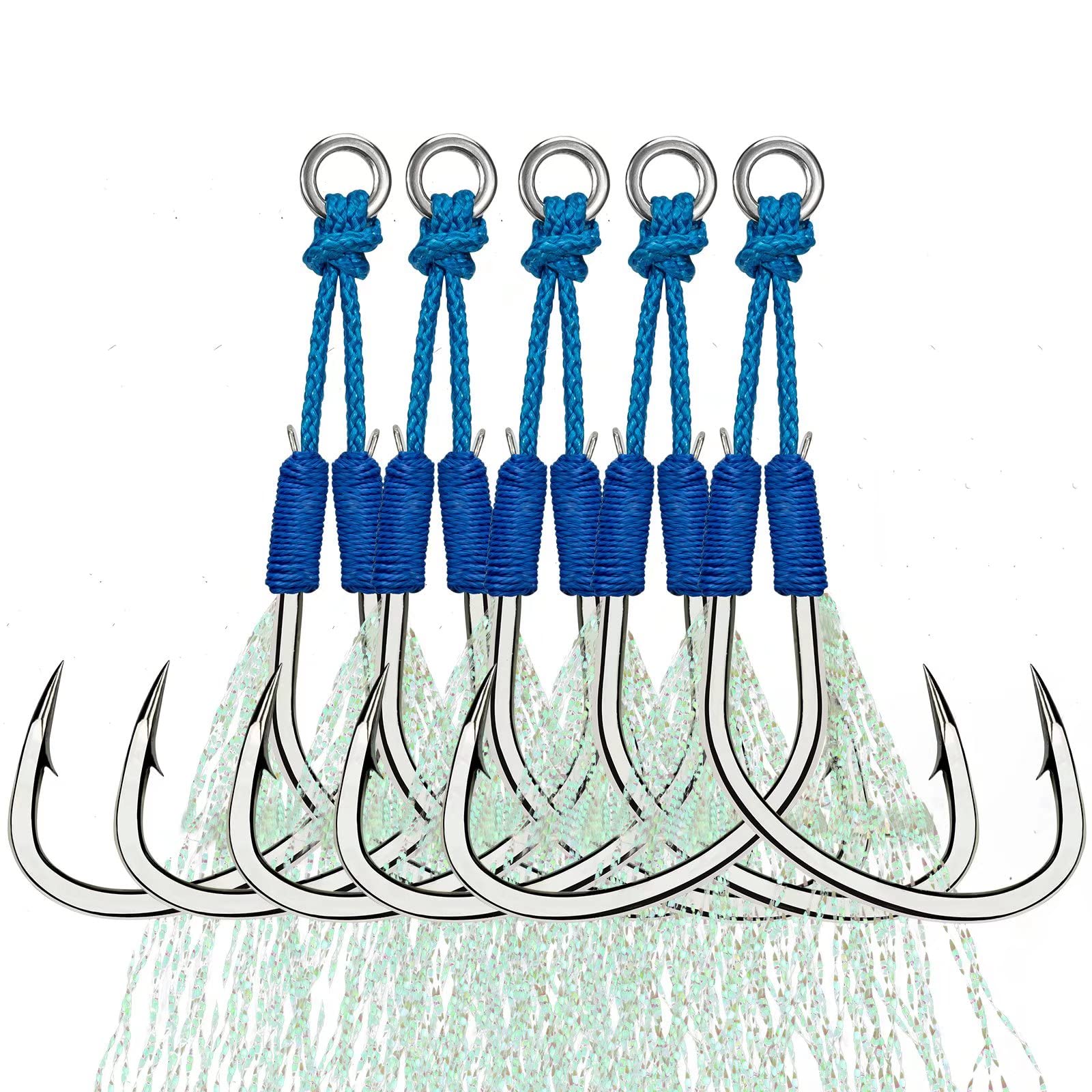 Kit De 5 Hameçons Doubles Luminescents Pour Pêche Au Jig | Crochets Assist Glow Pour Jigging Lent/Rapide, En Acier Résistant à La Corrosion
