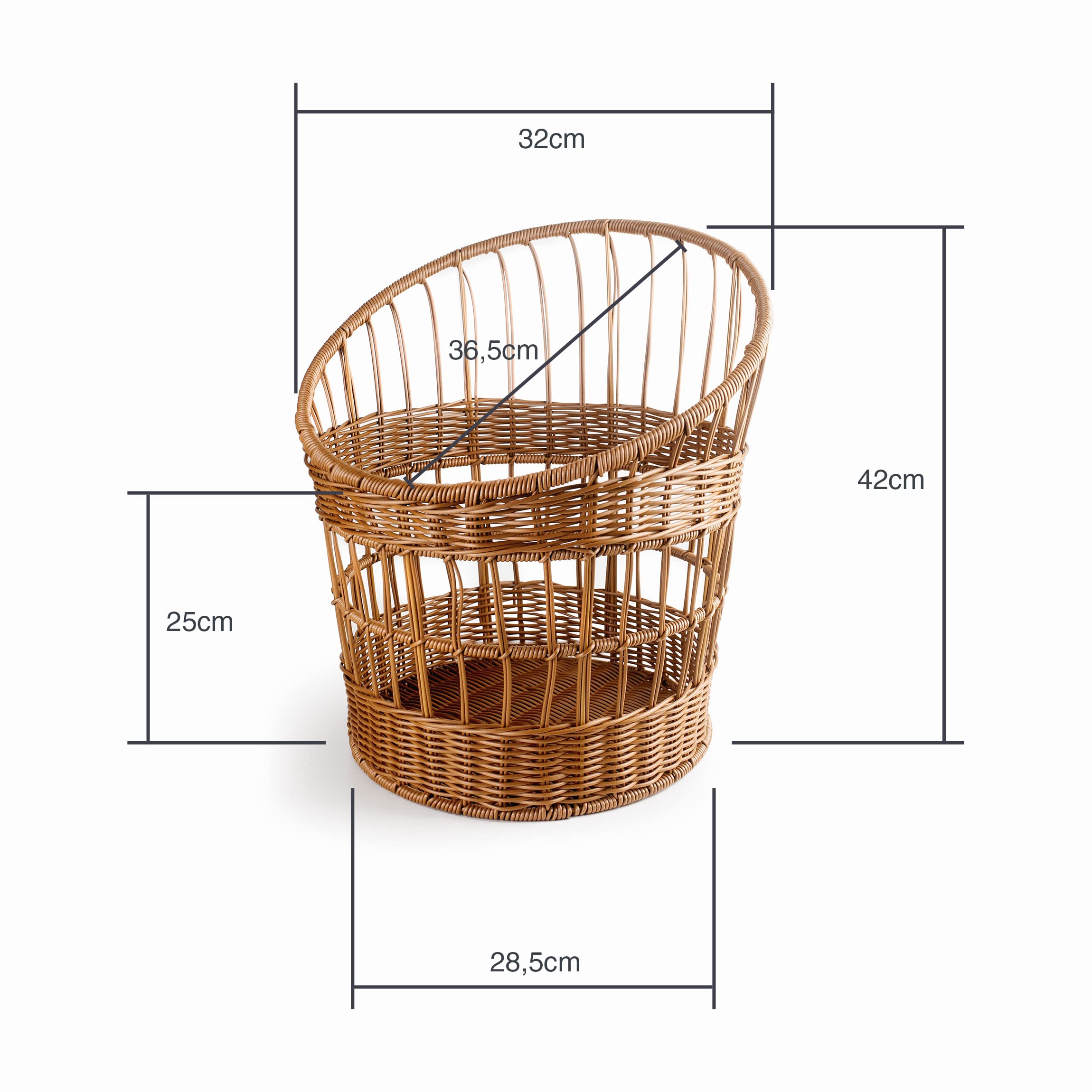 LACOR - 63493 - Panera Baguette, Panera para Guardar el Pan, Cesta con Apariencia de Mimbre, Polipropileno con Refuerzo de Acero Inox, 32x42 cm, Marrón Oscuro