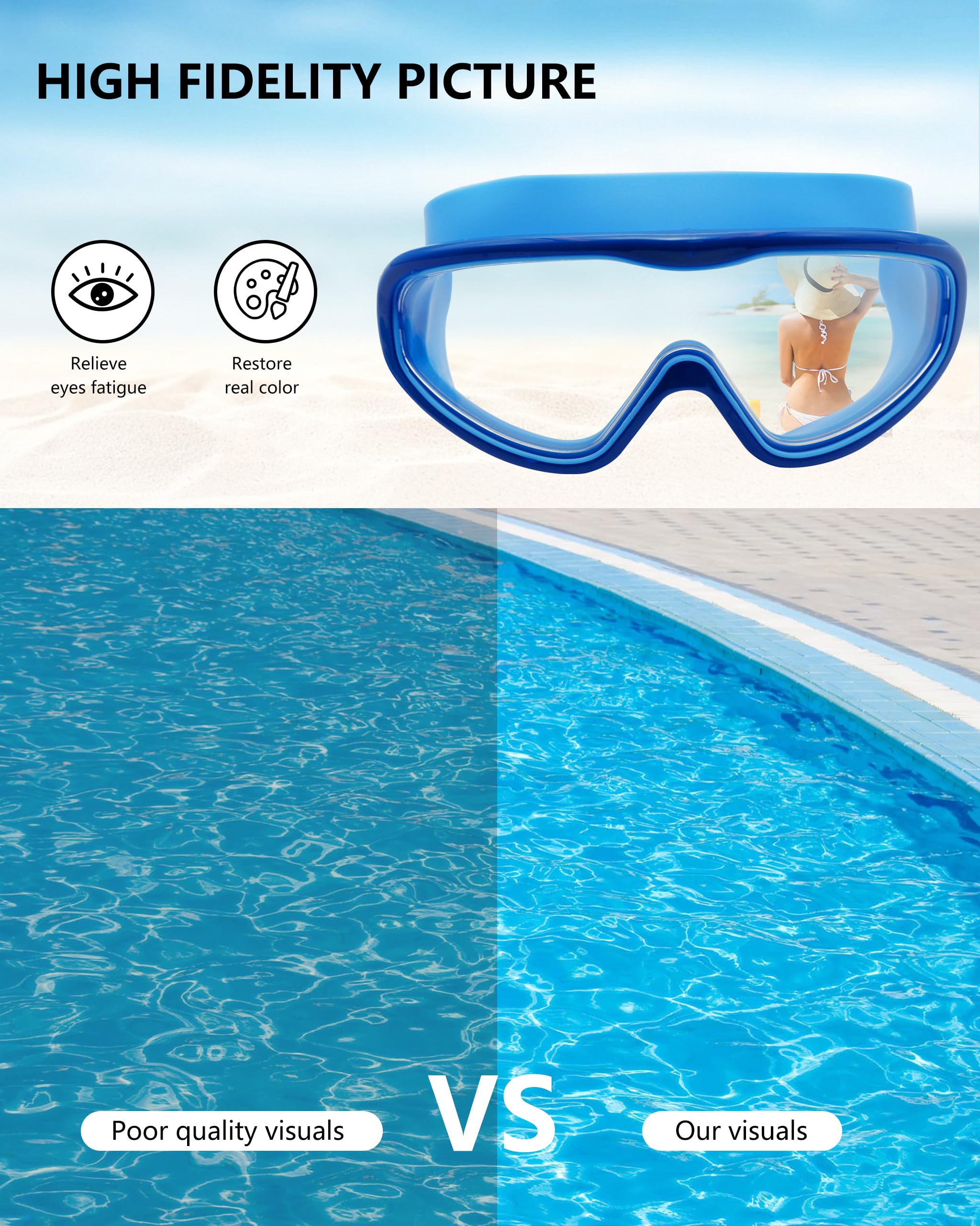 Gafas de natación con revestimiento antivaho, protección UV, paquete de 2 con tapones para los oídos, negro y azul