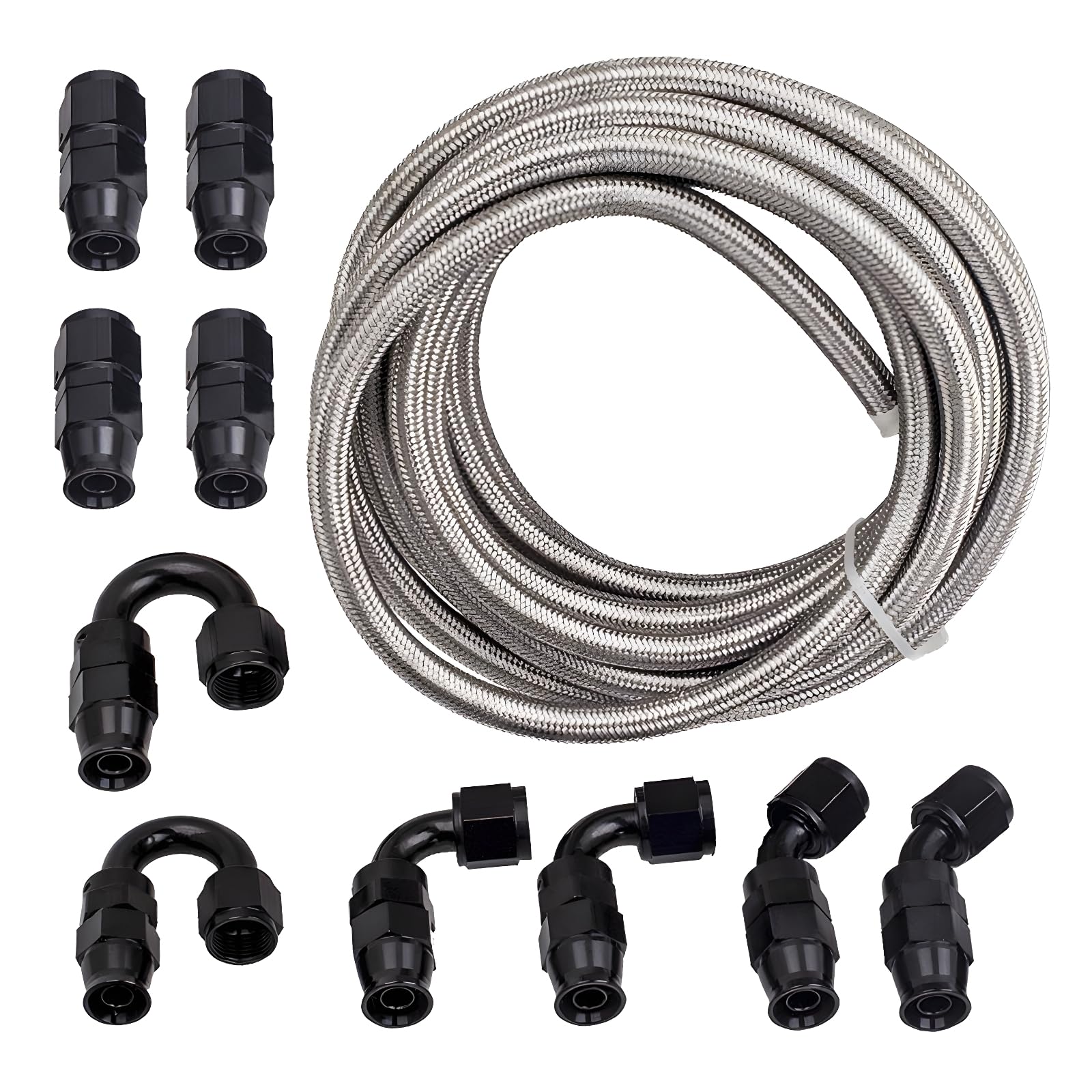 Photo 1 of maXpeedingrods 6AN Fuel Line Kit, 20 Feet AN6 Nylon-Stainless Steel Braided Fuel Hose + 10 PCS AN6 Reusable Swivel Fuel Hose Fitting Adapter