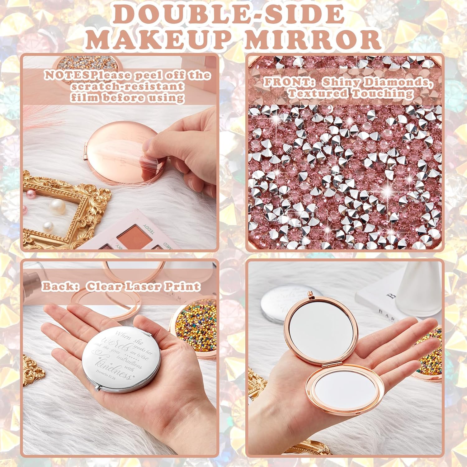 Thyle 12 Pcs Christian Compact Mirror Gifts for Women Bible Verse Bulk Hand Makeup Compact Purse Mirror Inspirational Religious Baptism Gift for Women Nurse CNA Week(Colorful)