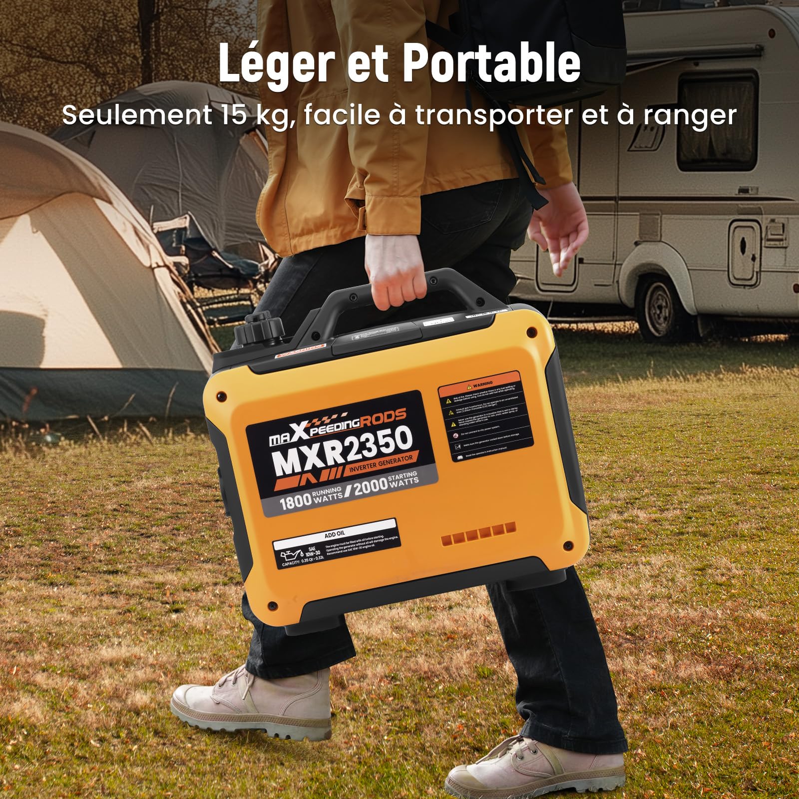 maXpeedingrods 2000W Generateur Electrique Groupe Electrogene Inverter Silencieux Essence 4 Temps avec Prises USB et 230 V, Affichage Numérique, Compact et Léger pour les Caravanes Camping VR