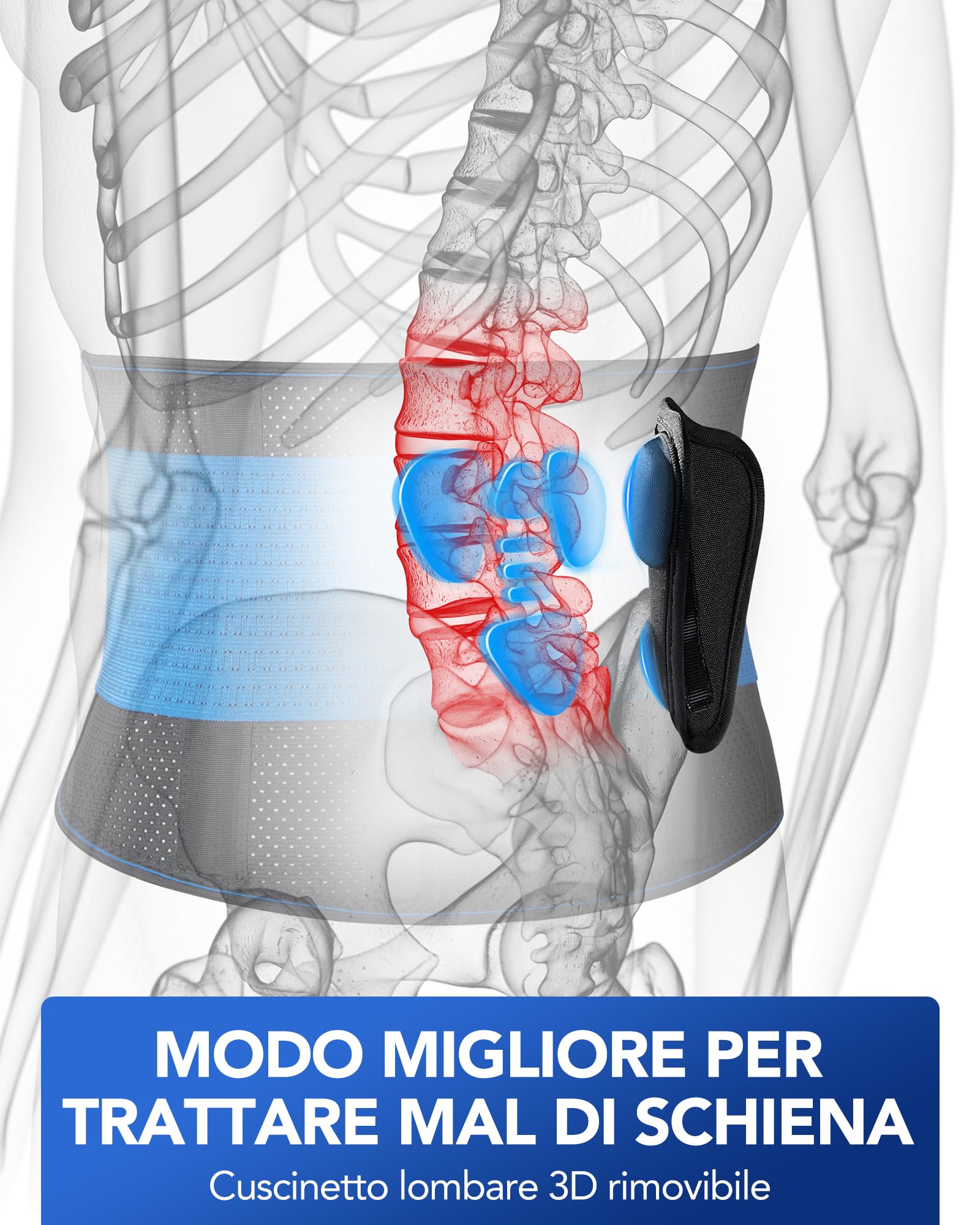 Fitomo Fascia Lombare Supporto Schiena con Cuscinetto 3D e 5 Stecche, Tessuto A Rete Ultra Fine, Fascia Elastica Lombare Donna Uomo per Lavoro, Ernia del Disco,Sciatica, Postura