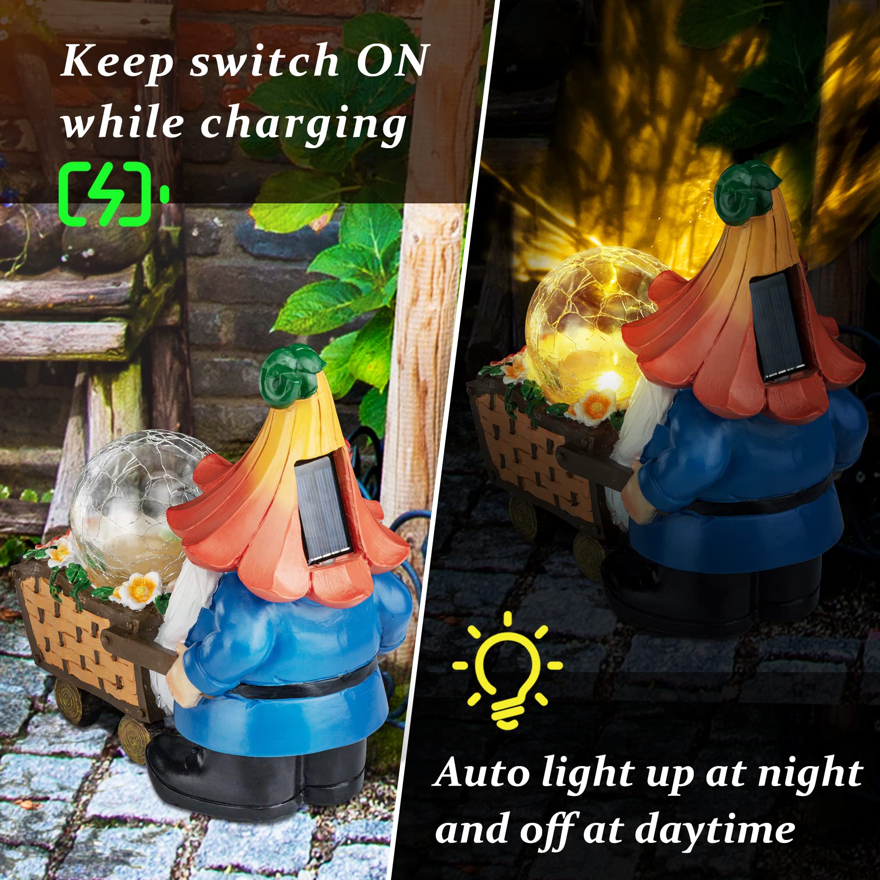 Gnomos de jardín para decoración al Aire Libre, gnomos solares, estatuas de Garden, decoración de jardín con orbe mágico con Luces LED, gnomo al Aire Libre para Patio