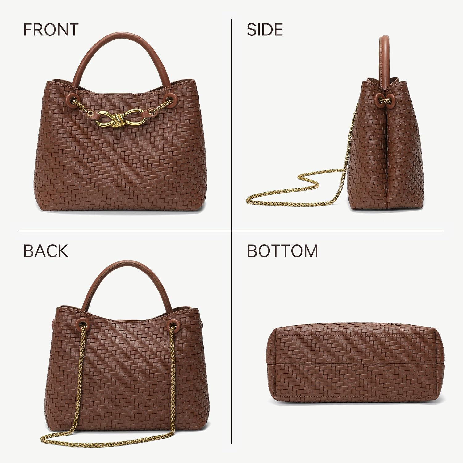 Small Woven Leather Purse for Women Top Handle Shoulder Handbag