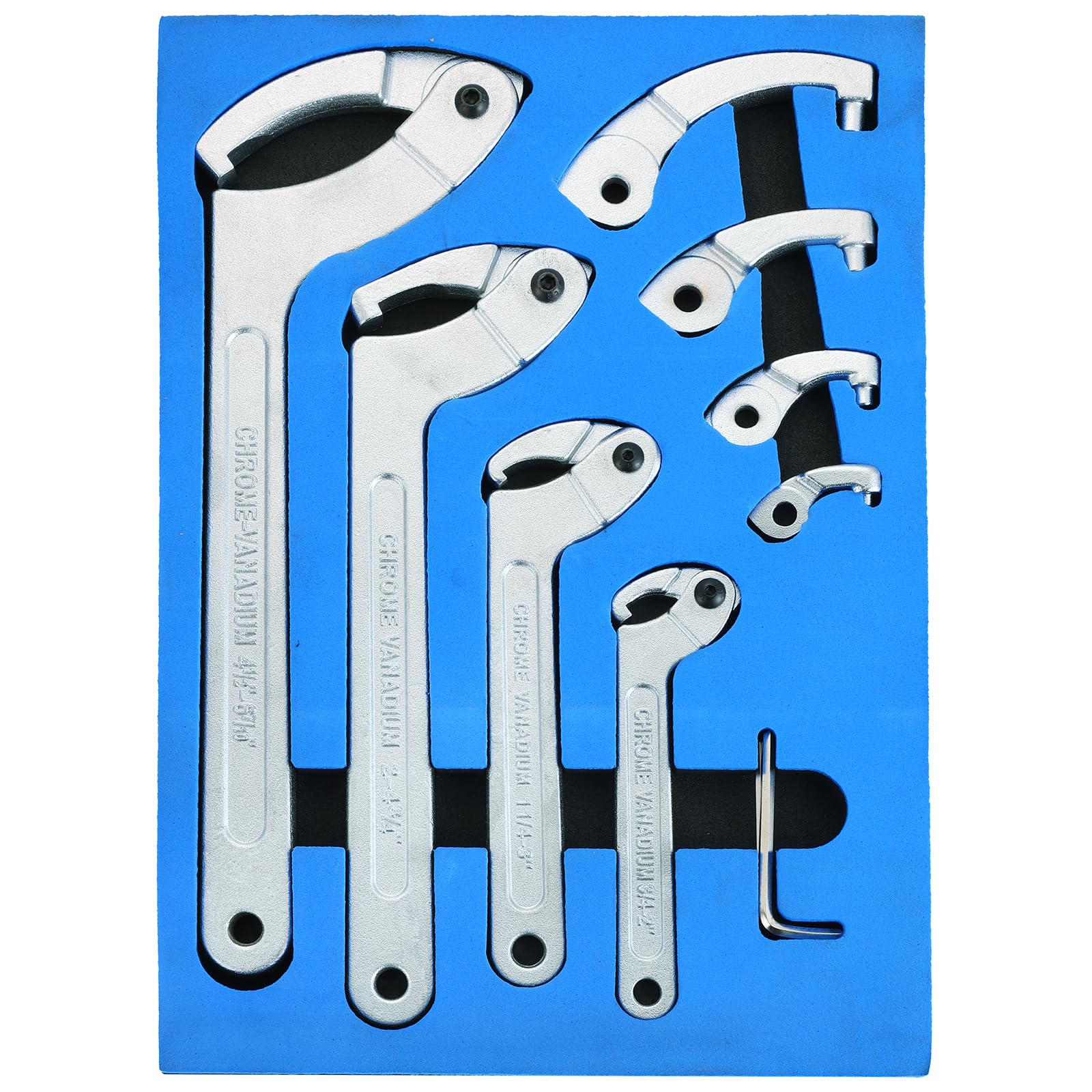 DASBET Set di 8 chiavi a gancio regolabili a C, in cromo vanadio con testa rotonda intercambiabile, per veicoli, attrezzature meccaniche, stringere dadi di bloccaggio e cuscinetti da 3/4" a 6-1/10"