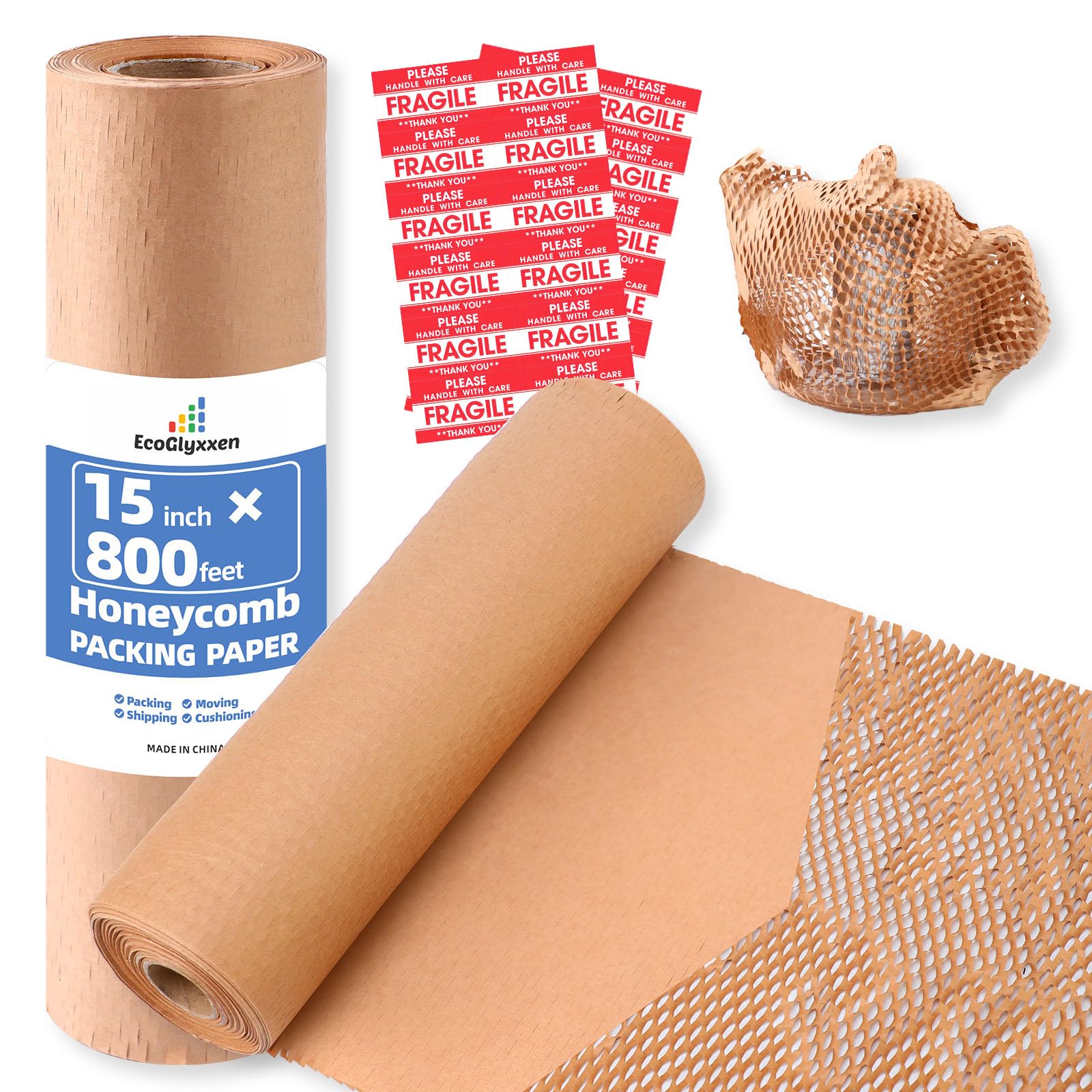 Papel de embalaje de panal de 38.1 cm de ancho x 2,2 m de largo, alternativa de papel de burbujas para envío, suministros de mudanza, embalaje de pequeñas empresas, cajas de embalaje y papel de regalo