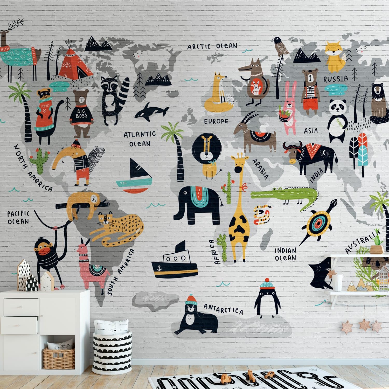 Papier peint d'enfant panoramique intissé TNT gris noir jaune bleu 10m2 Profhome