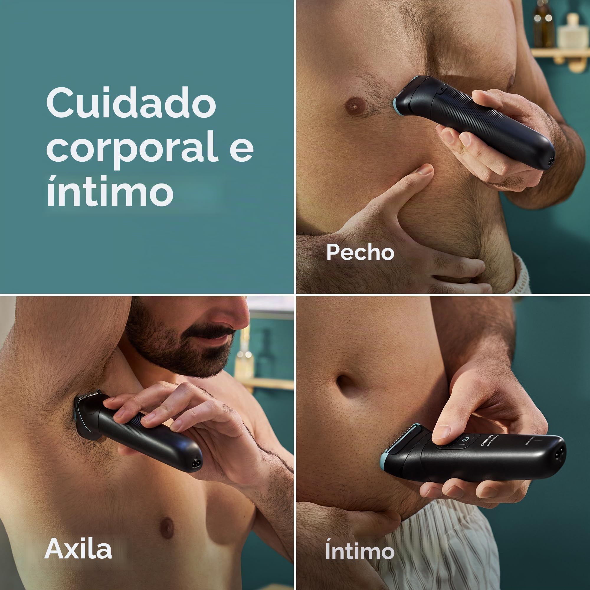 Philips BG5495/50 BG5495/50 - Cortadora de pelo íntima para hombres con doble 100% resistentes a la ducha, cabezales y recortadora y dos peines bidireccionales para el vello corporal