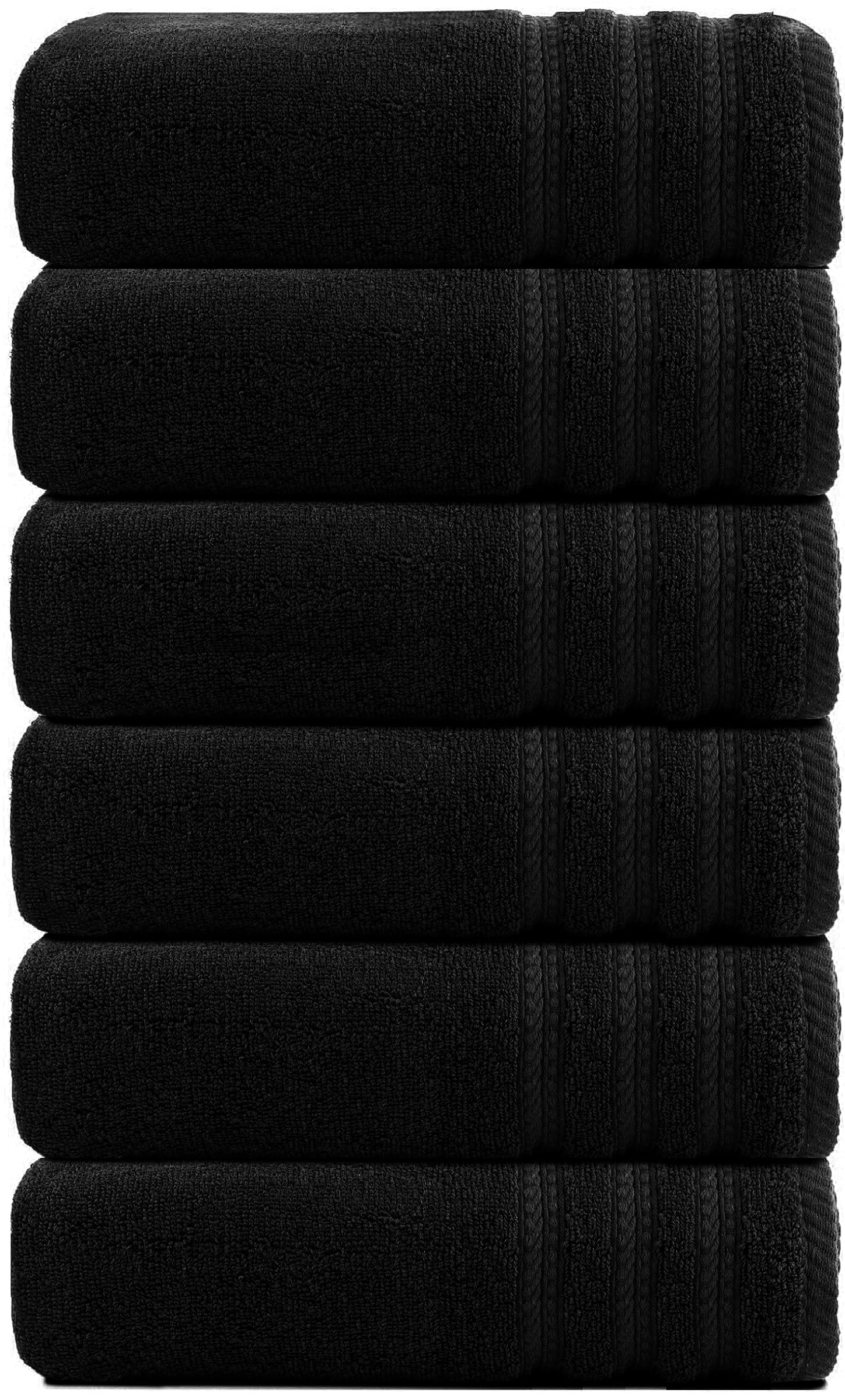 Wovenwonder Black Jumbo Bath Towels 6 Pack 100% Egyptian Cotton Bath Sheets (75X150cm) Highly Absorbent Towel Set 500-Gsm (Black)