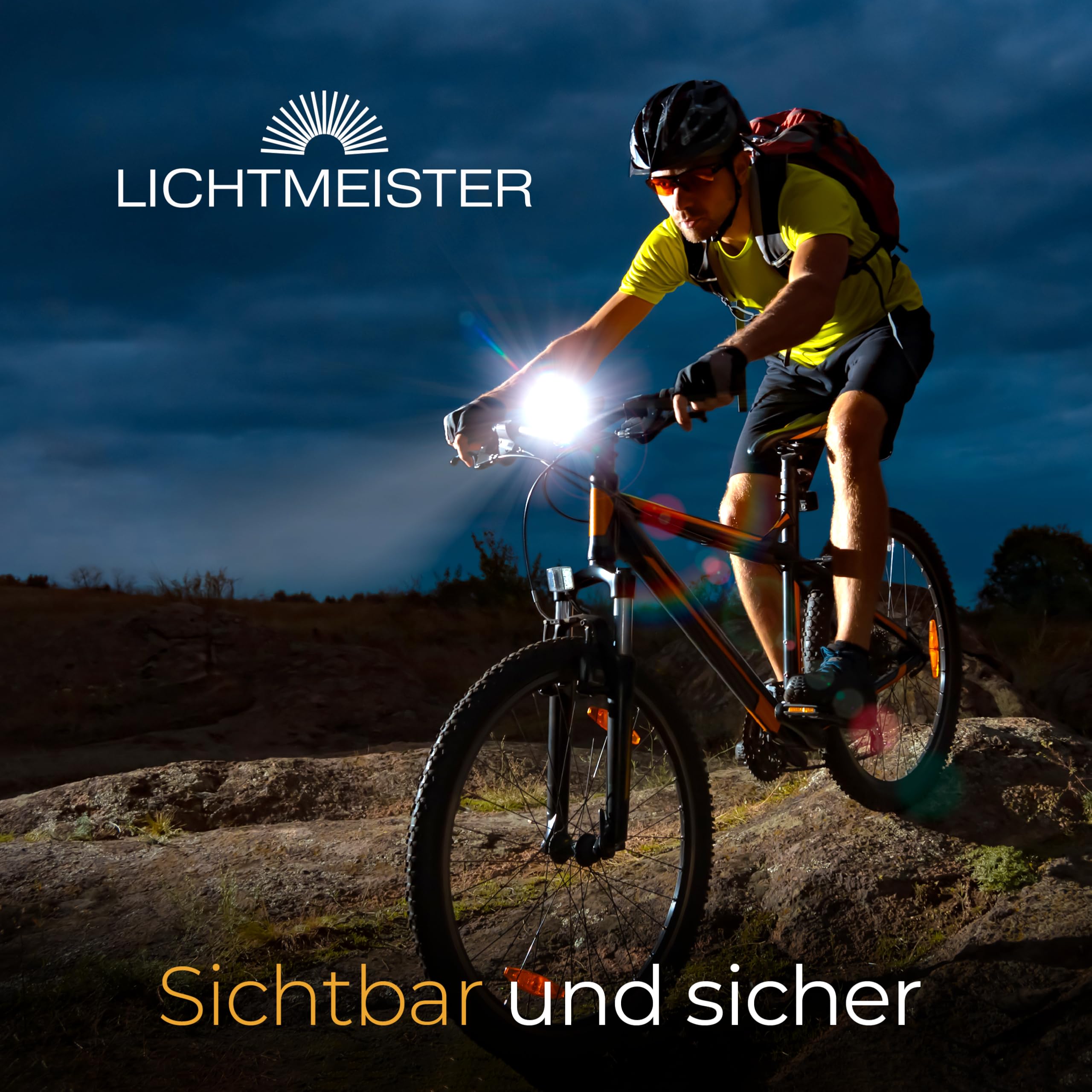 LICHTMEISTER® Fahrradlicht 100 Lux - 2000 mAh Akku - mit Reflektor und Bremslicht - StVZO zugelassen, USB-C aufladbar & wasserfest - Fahrradlicht Set - LED Fahrradbeleuchtung - Fahrrad Licht vorne