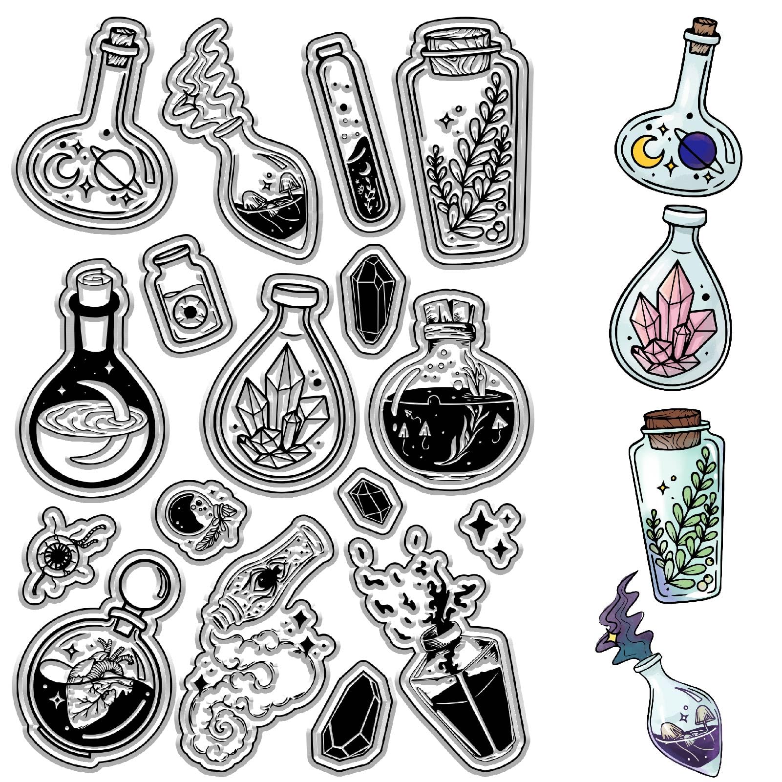 Timbri Trasparenti Elementi Di Divinazione - Strega, Candele, Sfere Di Cristallo - Per Fai Da Te E Decorazione - Foto 6