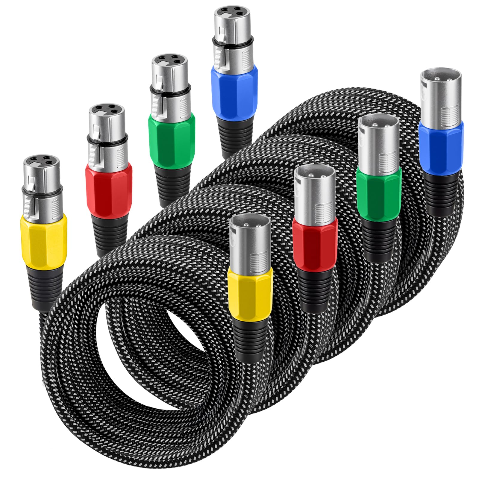 Cable XLR de 30 pies/4 unidades, cable de micrófono de 3 pines Nylong trenzado equilibrado XLR macho a hembra, cables de conexión de micrófono resistentes (conductores de cobre puro)