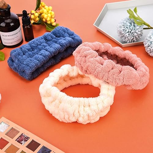 Vista 60 de Chuangdi 3 diademas elásticas de tela de rizo para mujer, maquillaje, lavado de cara, yoga, deportes, ducha (rosa, verde, marrón)