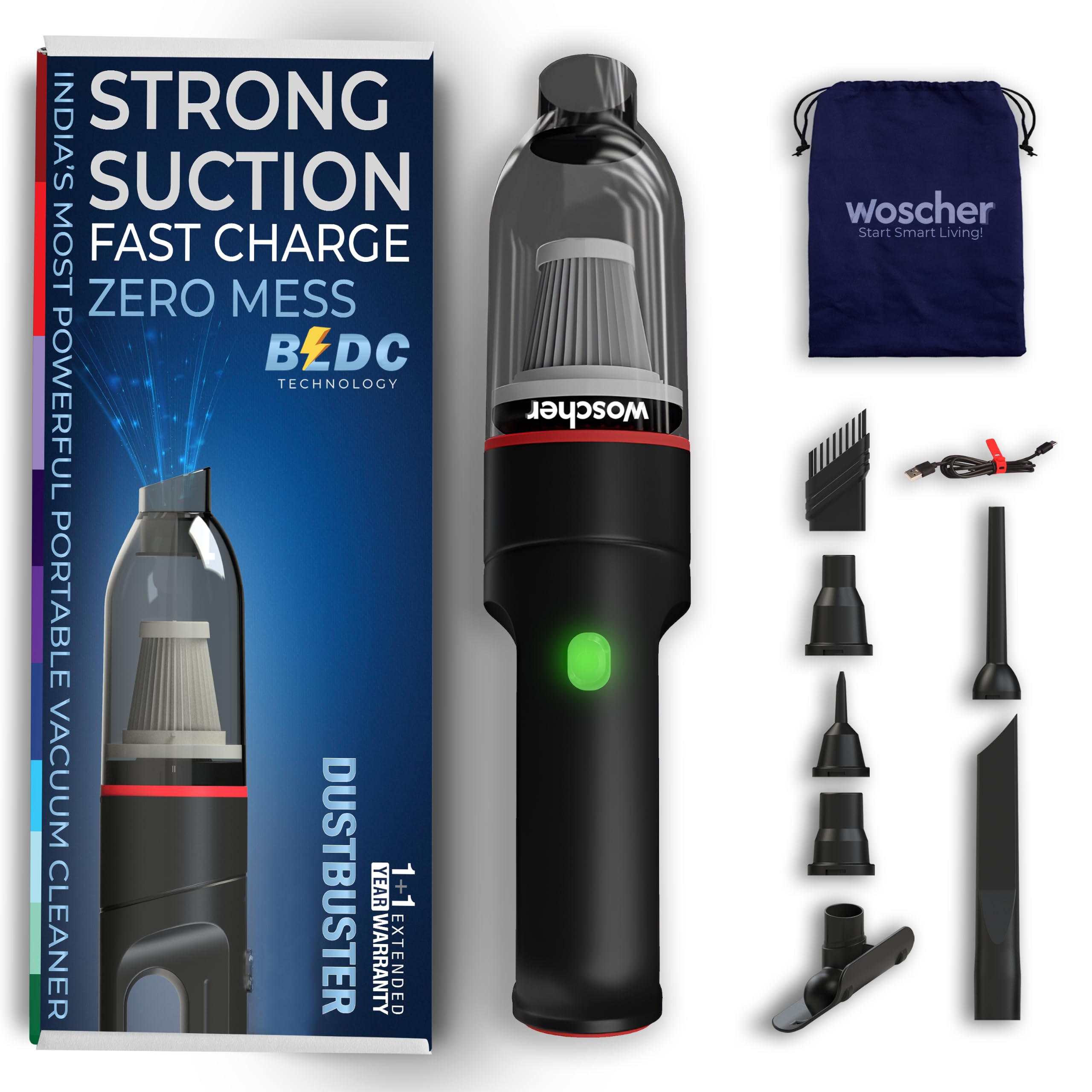 WOSCHER 3003 Cordless, 2-in-1 Rechargeable Vacuum Cleaner & Blower for Car & Home Use |12000 PA Powerfull Suction, Dual Mode Battery 5000 mAh | High Power Portable Lightweight-picture-24