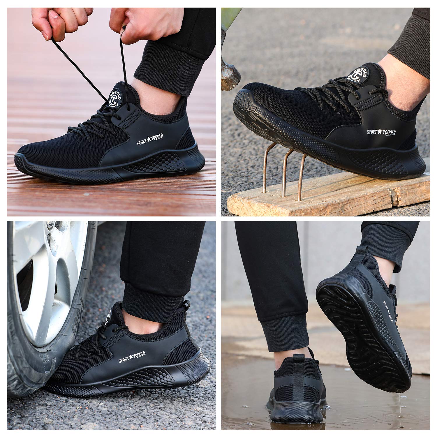 AONEGOLD Scarpe Antinfortunistica Uomo Donna Scarpe da Lavoro con Punta in Acciaio Leggere Traspiranti Antiscivolo Sportive di Sicurezza Scarpe