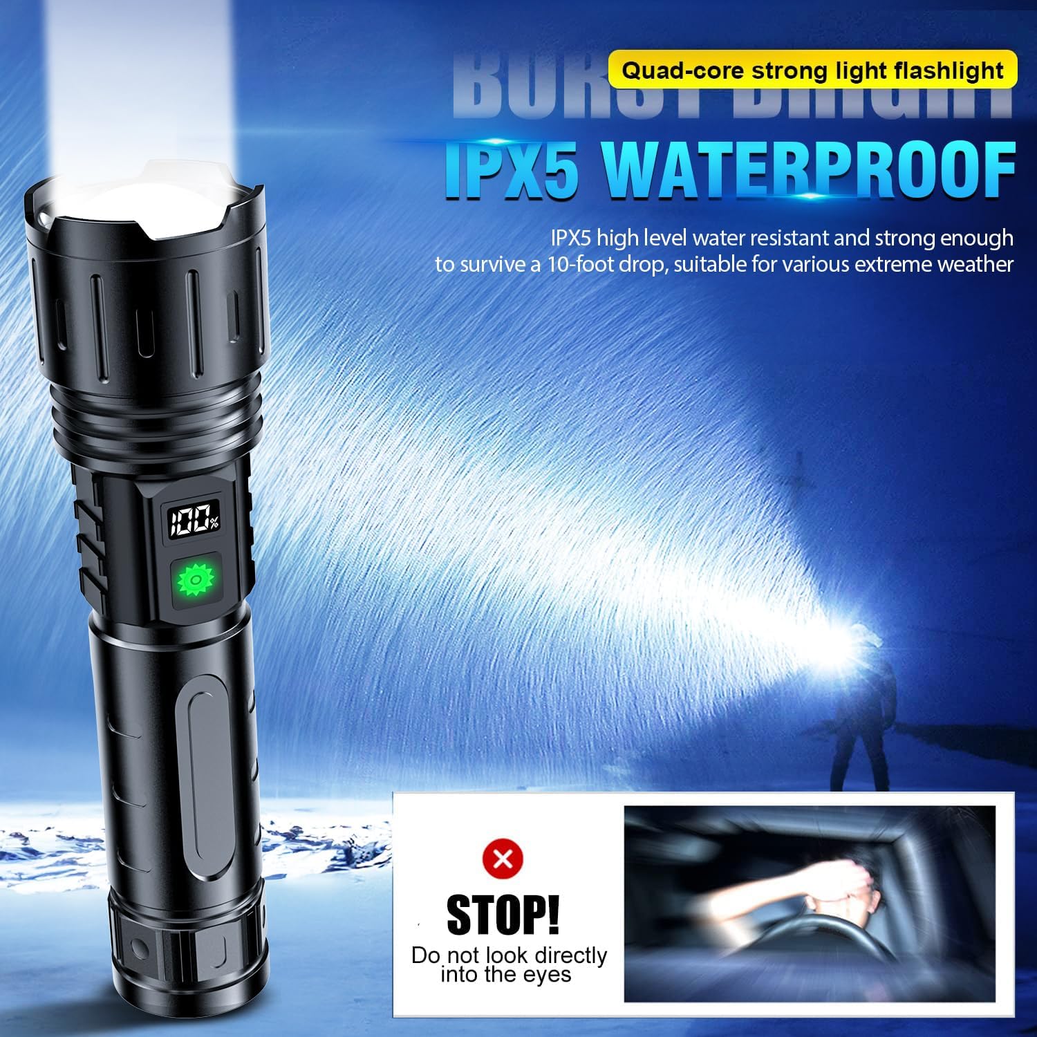 ALSTU High Brightness Rechargeable LED Flashlight:300,000 Lumens, Powerful Tactical Flashlights, 7 Modes With COB Light, IPX6 Waterproof For Camping, Emergency Situations - View #12