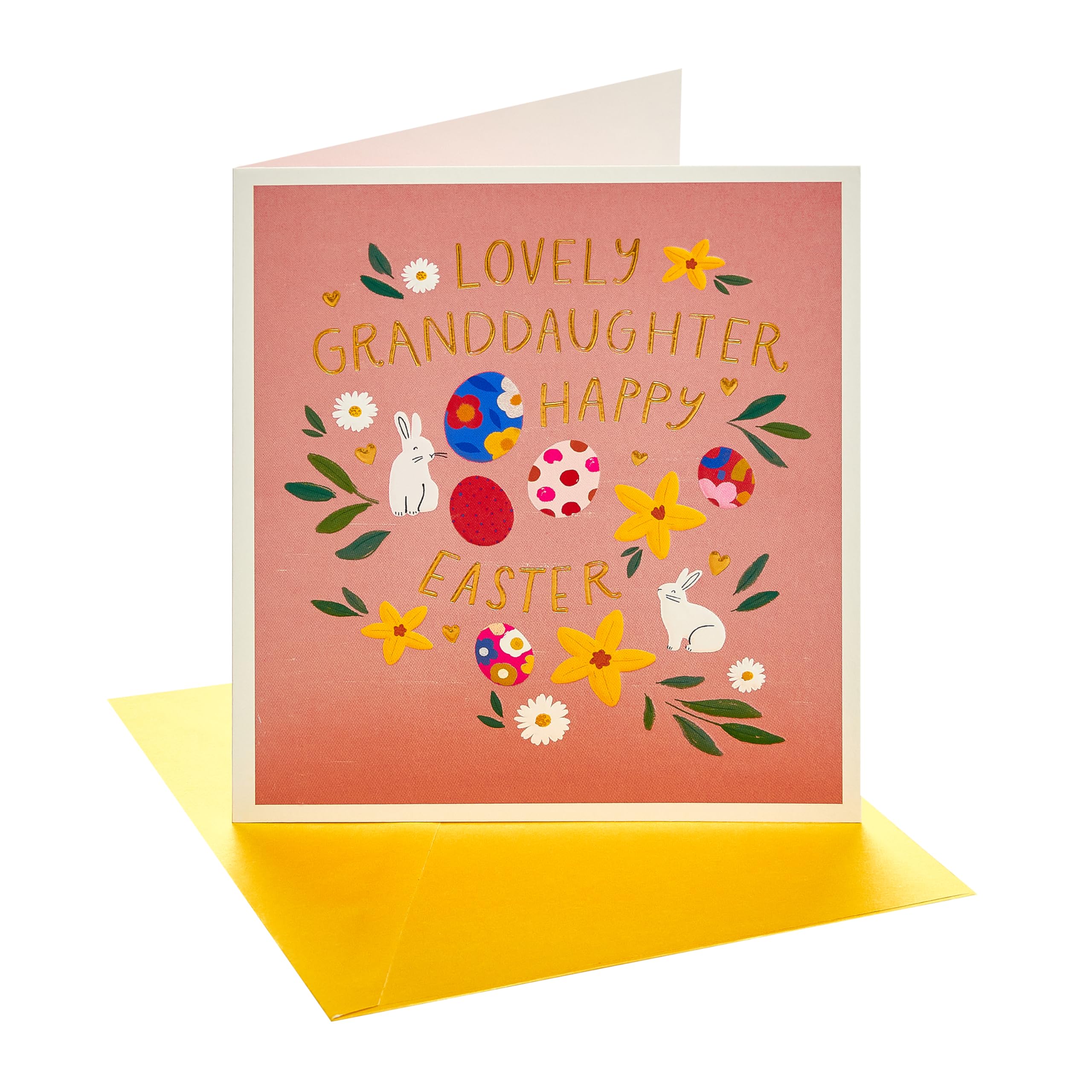 UK Greetings | Easter Card for Granddaughter | Her, Girls, Women | Big Egg and Bunnies Design | With Envelope | 15.9 x 18.4 cm