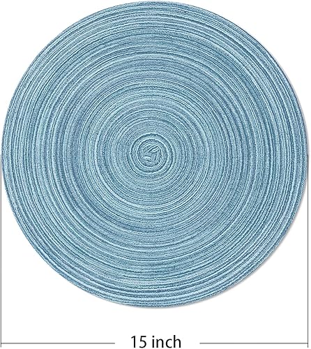Miniatura 2 de AHHFSMEI Juego de 6 manteles individuales redondos trenzados para mesas de comedor, tejidos naturales, resistentes al calor, 15 pulgadas (azul cielo)