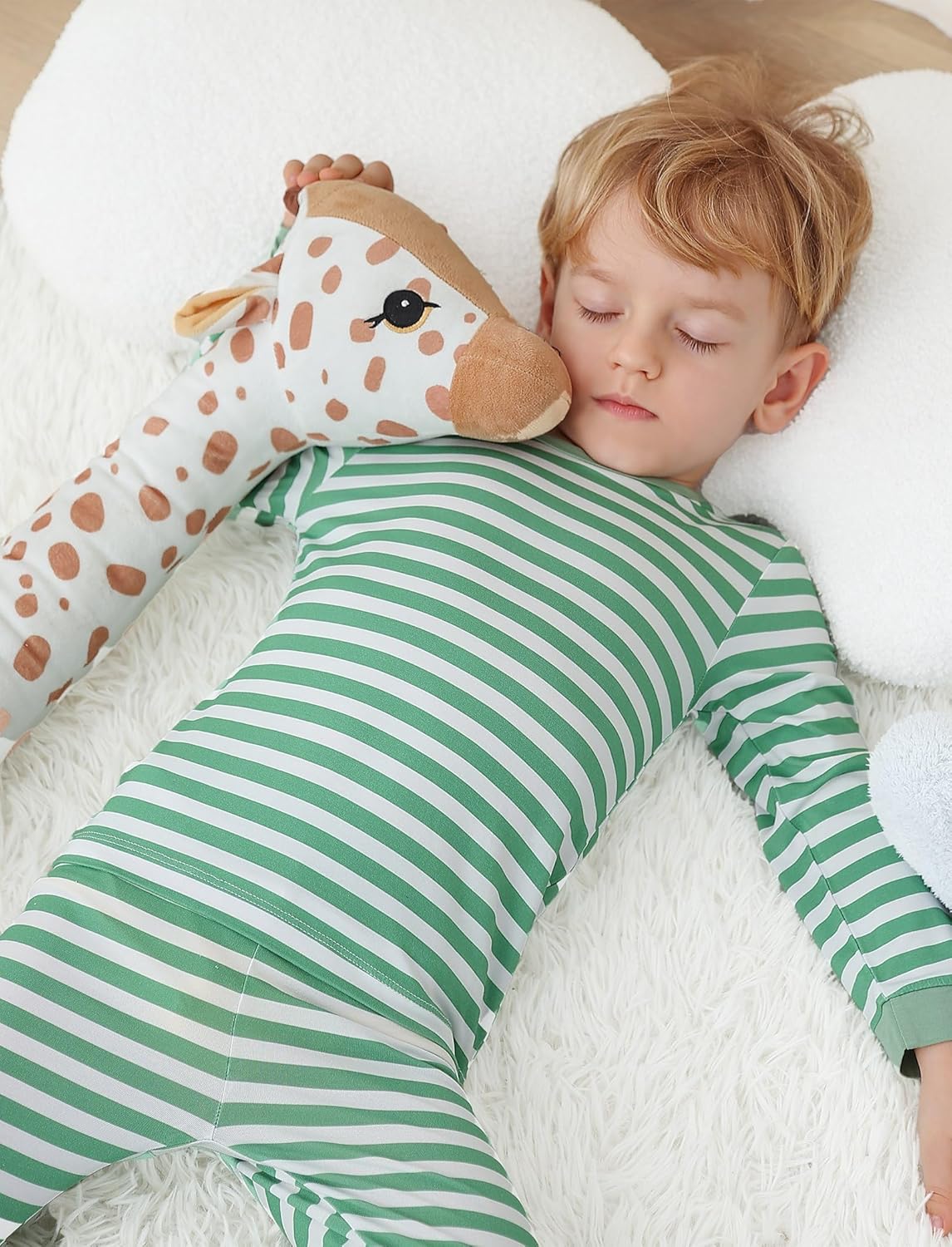 JunNeng Bamboo Viscose Pajamas for Toddler 4 Piece Baby Boys & Girls Snug Fit Long Sleeve Striped PJs Sleepwear, 12M-6Y - Image 2