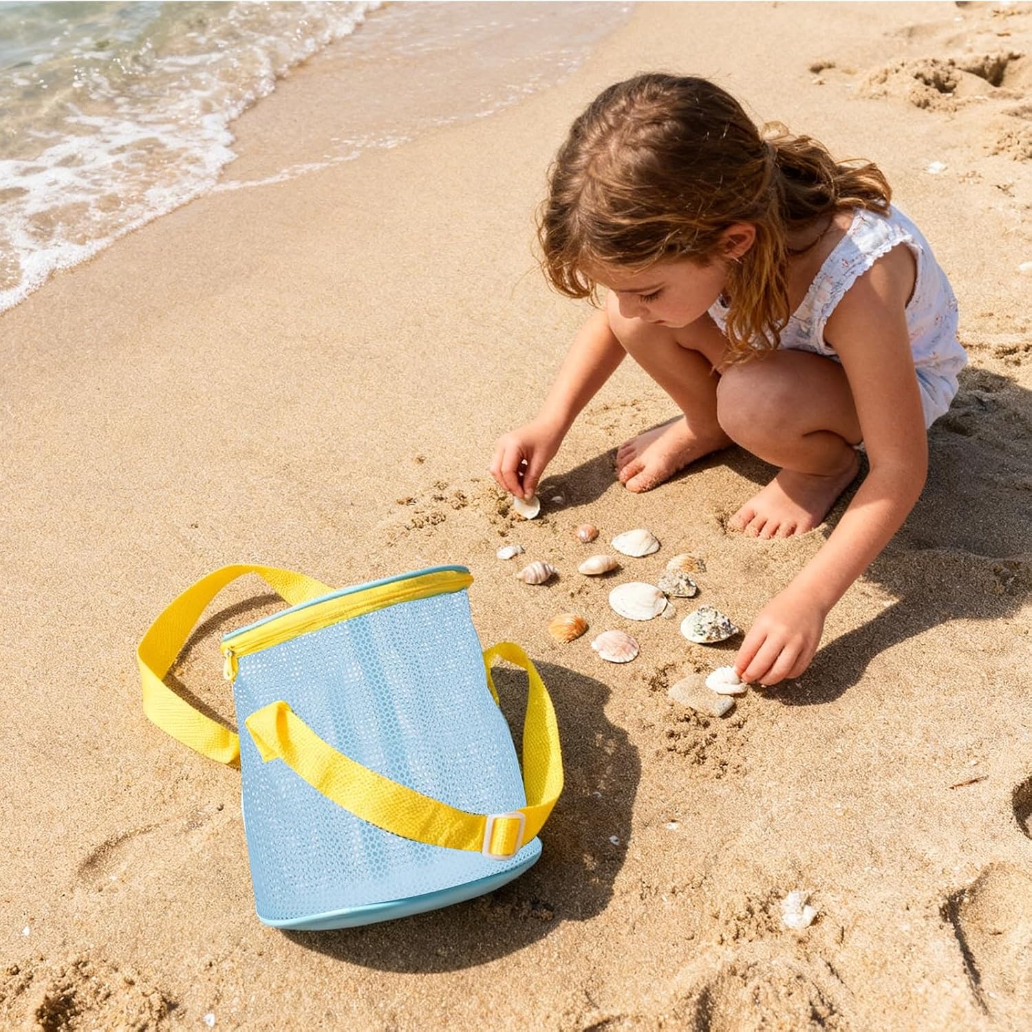 Sea Shell Bags for Beach 2pcs Mesh Seashell Holder,Shelling Collecting Tools Travel Sand Toys Storage Bucket for Sandbox,Beach VacationsTravel,Practical Sea Shell Bag for Shoreline Explorers!
