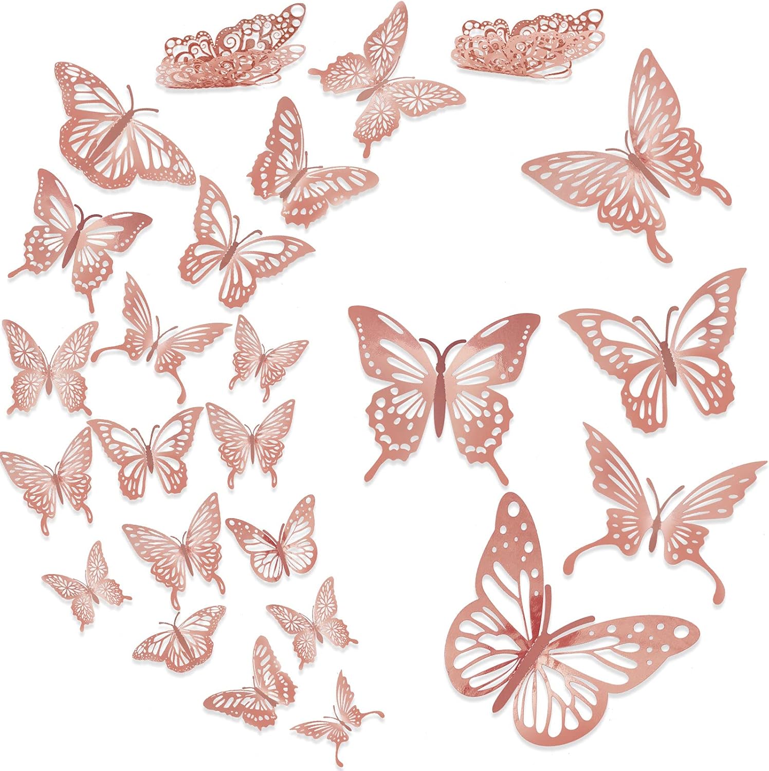 Aodaer 108 Pieces 3D Rose Gold Butterfly Wall Stickers 9 Styles 3 Sizes Butterfly