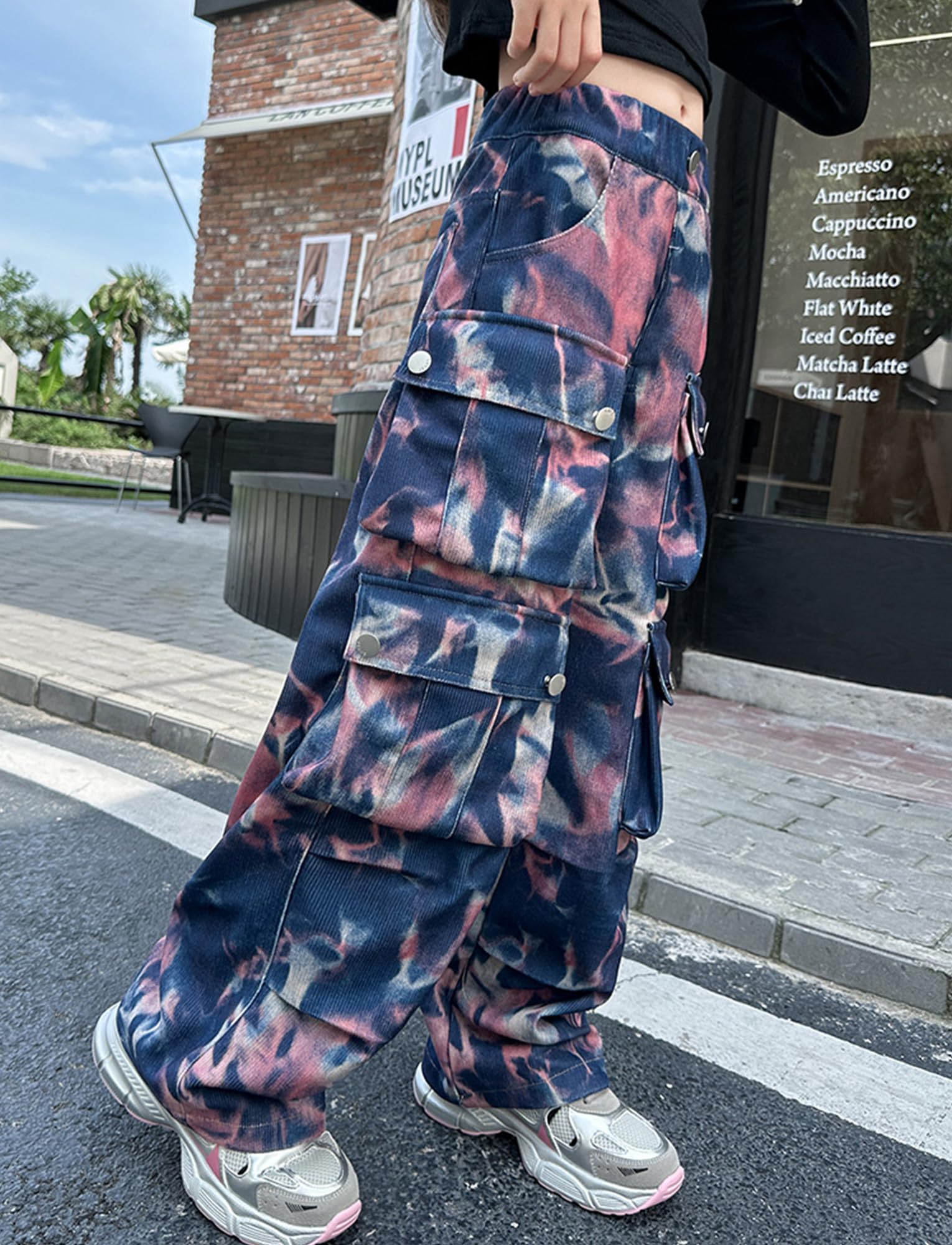 SEAUR Jeans da ragazza Baggy Cargo Multi Tasche Pantaloni cargo Y2K Hip Hop Streetwear per il tempo libero per bambini Jeans Elastico in vita Tie-Dye – 120 – 170 = (EU 110 – 164)