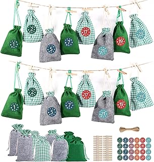 Advent Calendar Bags,24 Days Christmas Advent Drawstring Bags | Advent Calendar Decoration, Reusable Burlap Fabric Gift Bags with Ropes, Christmas Ornaments Zorq