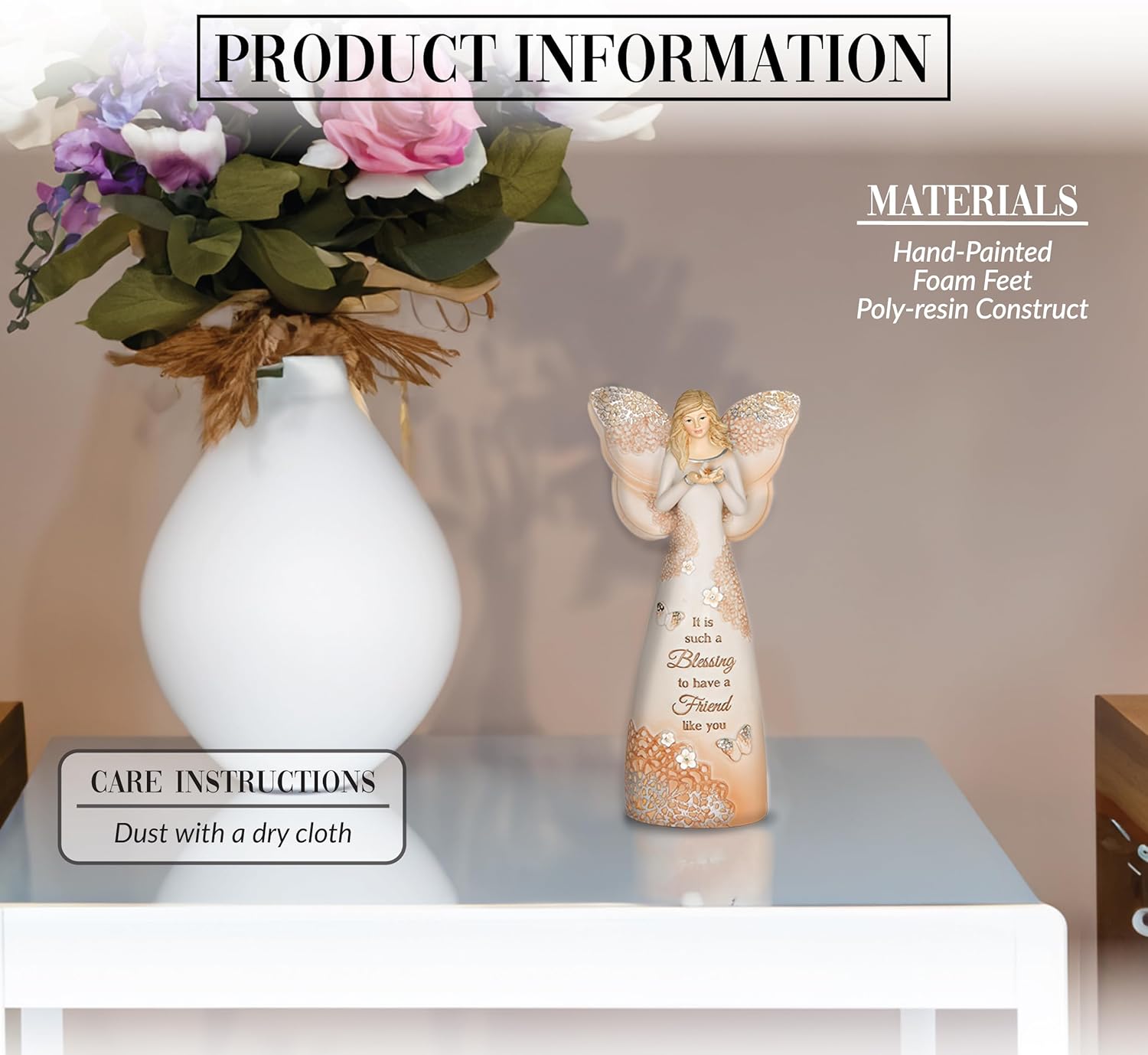pavilion gift company 19072 friend angel figurine, 7-1/2-inch,beige/copper