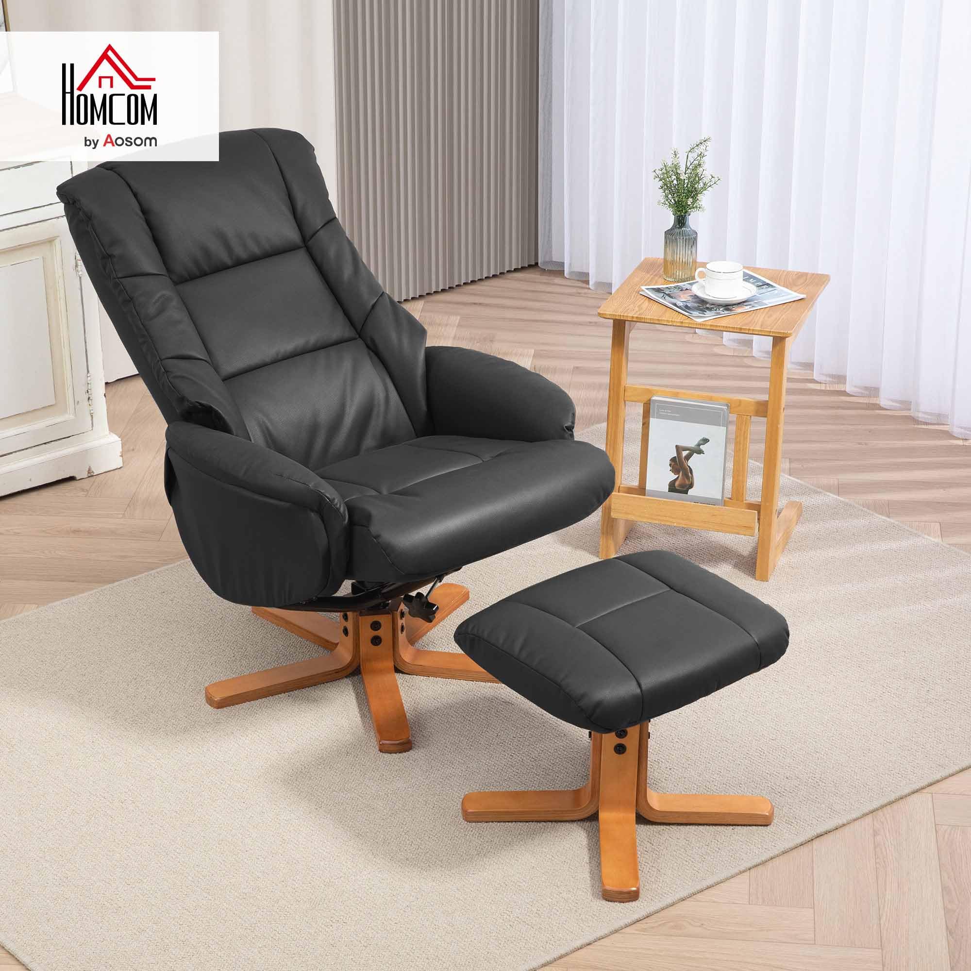 HOMCOM Relaxsessel mit Hocker, Liegefunktion, Kunstleder, Schwarz