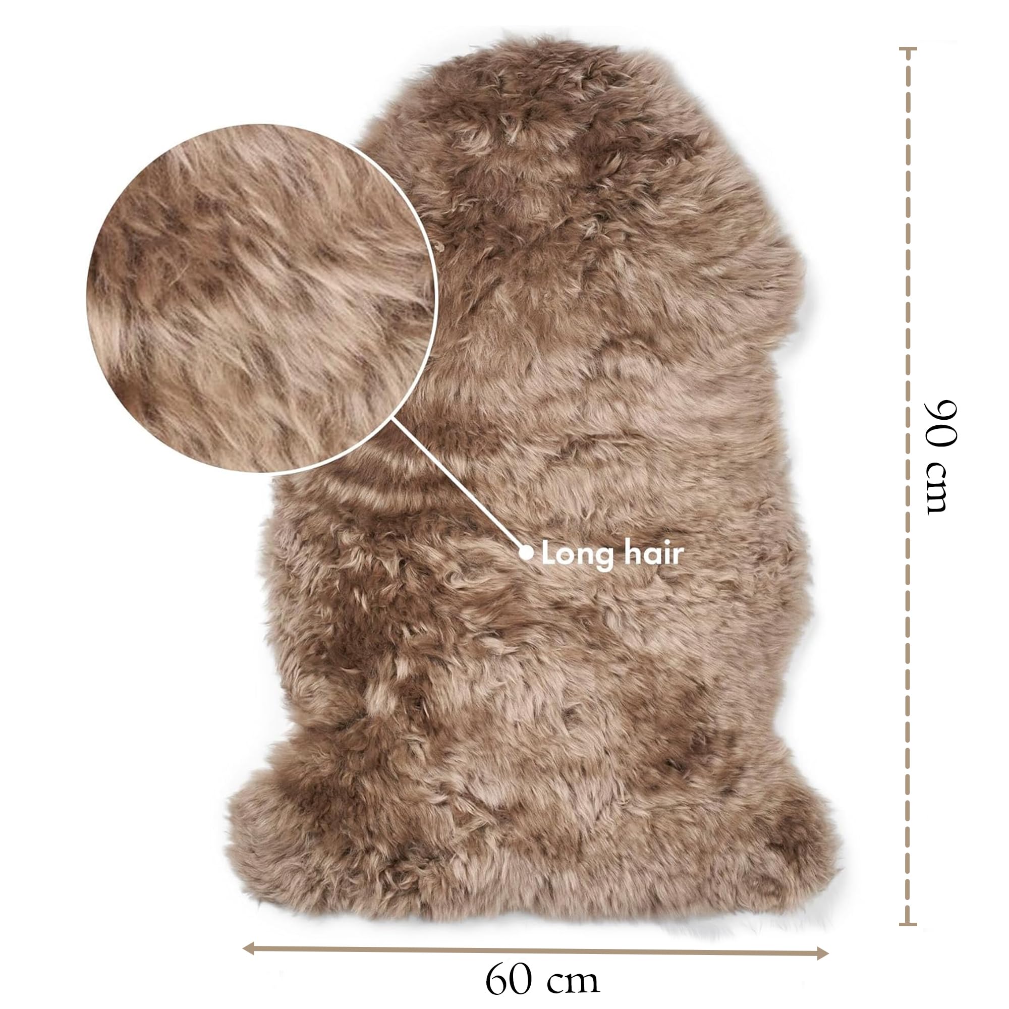 Infinity Leather Tapis Luxe en Peau de Mouton véritable 100% Laine Naturelle, Doux, Soyeux et Moelleux. Idéal pour Chambre, canapé ou Sol. Chaud et Respirant. Parfait! (90 x 60 cm) (Taupe)