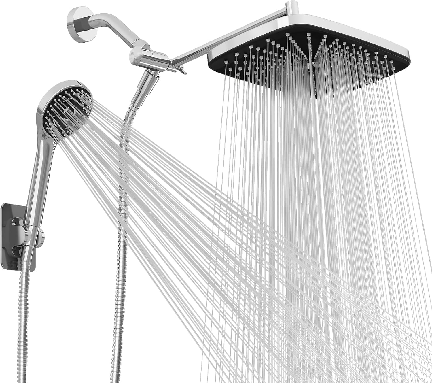 Product image of Wide Rain Shower Head With 5 Modes Handheld Showerheads, High Pressure Showerhead Combo with Extension Arm for Bathroom Accessories, Adjustable Shower Head with Anti-Clog Nozzles (Chrome)