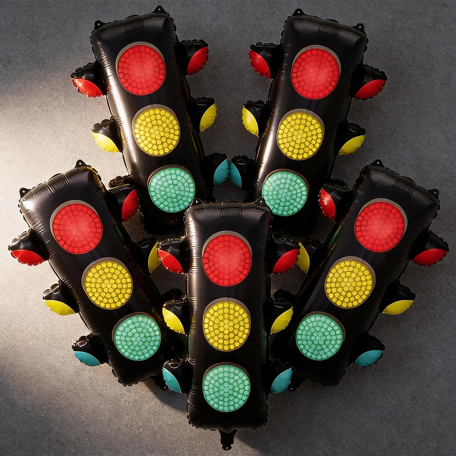 Traffic Light Balloons - Racing Theme Set of 5, Large Red Yellow Green Black Foil Balloons for Party Decorations, Birthday