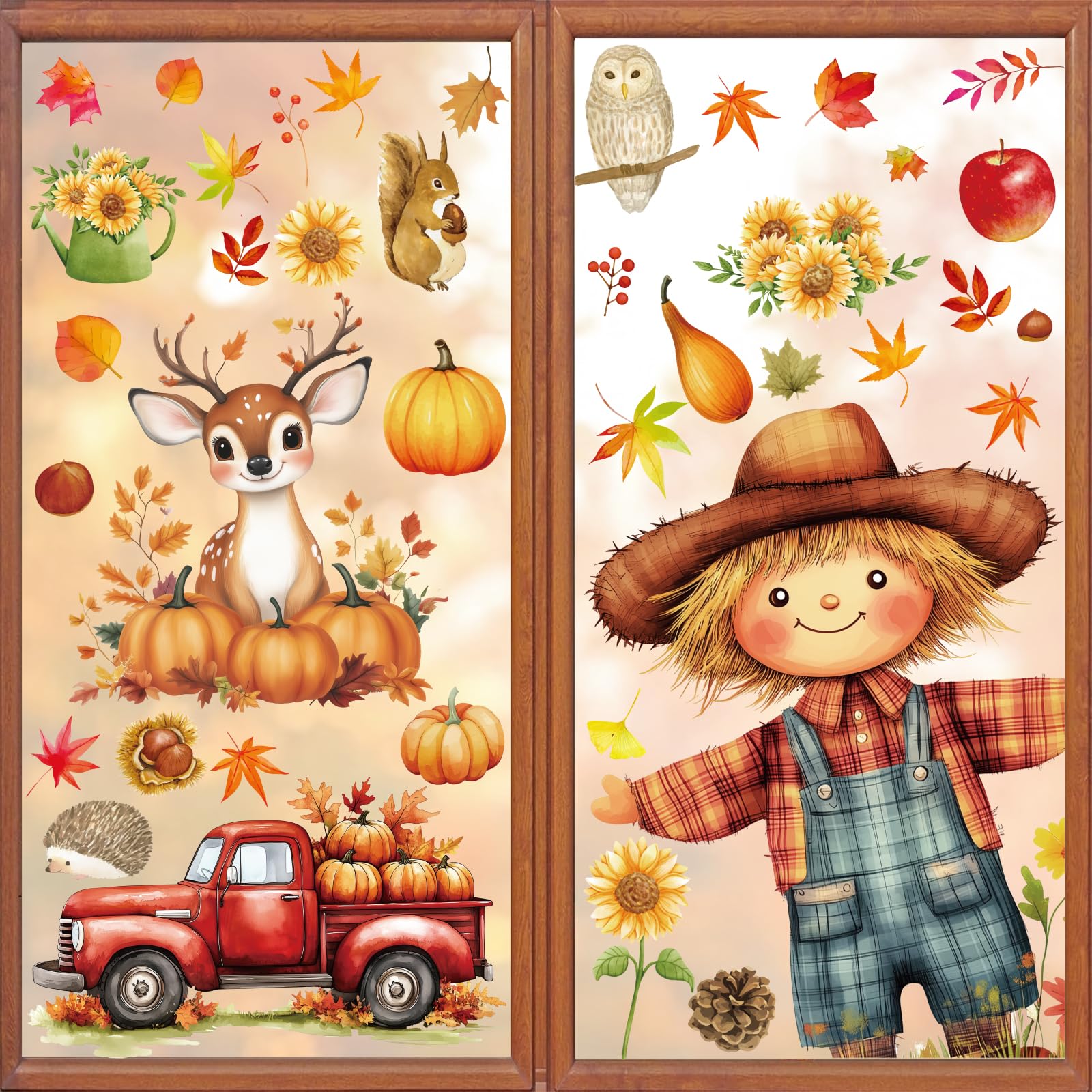 Pedel 99-Piece Scarecrow & Woodland Animals Window Clings