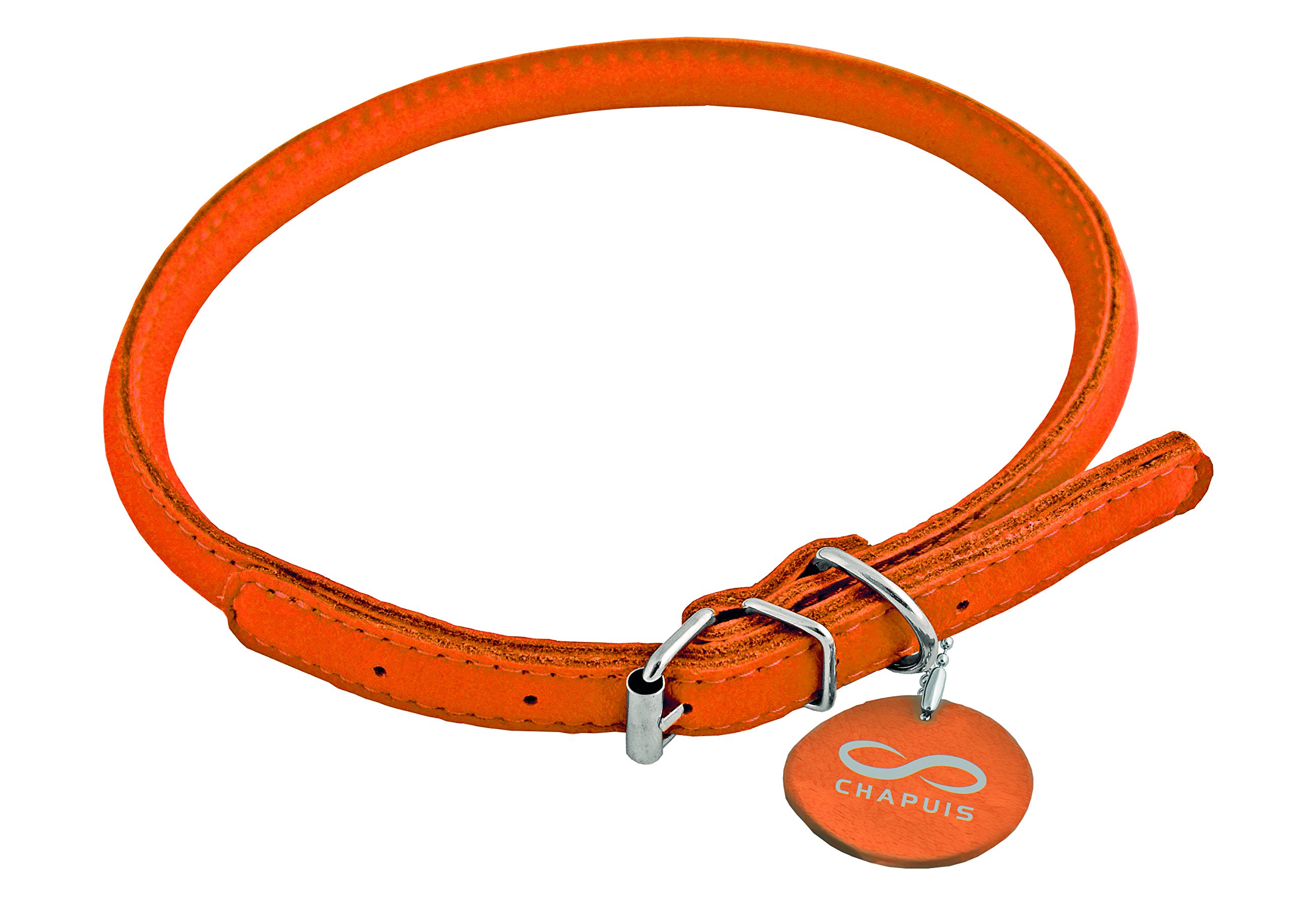 Collier rond en cuir orange pour chien moyen Glamour réglable M