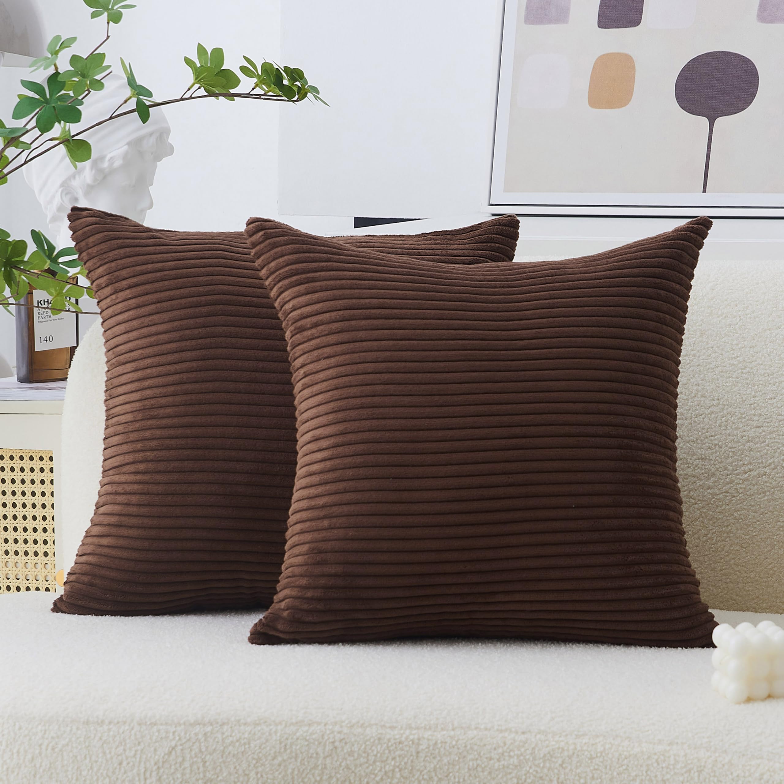Home Brilliant Brown Cushion Covers Solid Plush Square Throw Pillows Decorative Cushion Cover For Sofa Bed, Set Of 2, 45 X 45 Cm, 18Inch,